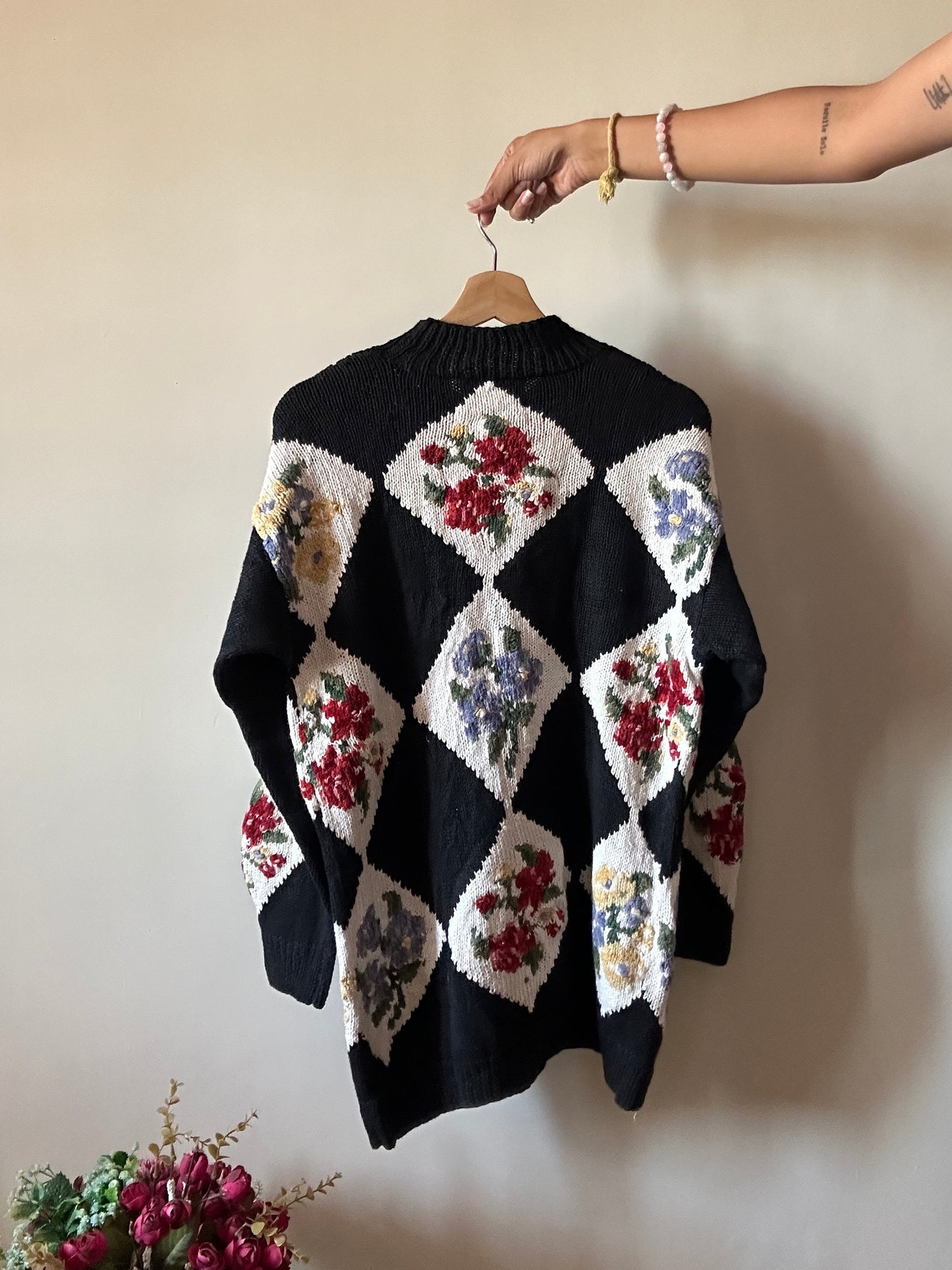 Marisa Christina Vintage Hand Knit Floral Pullover