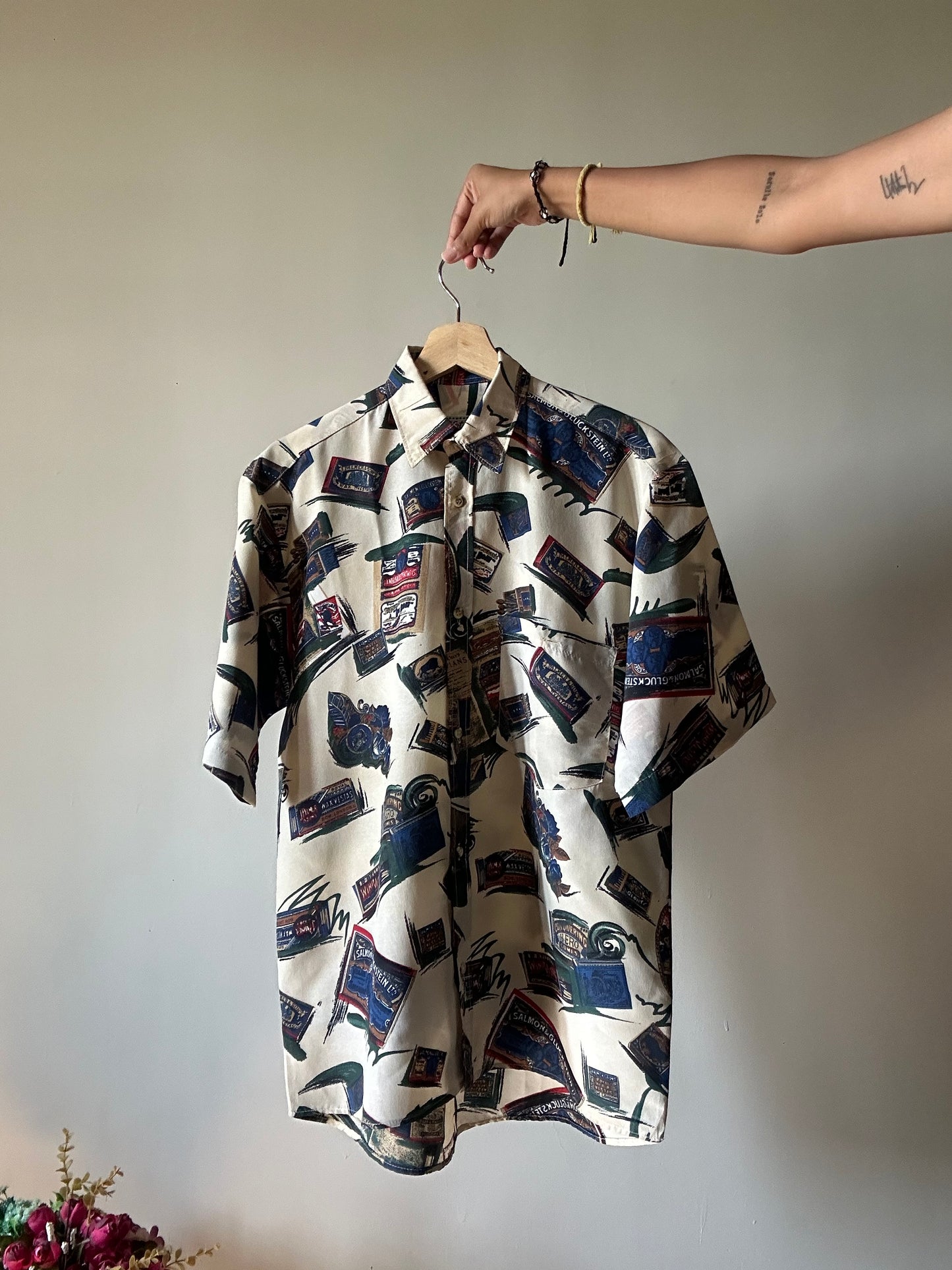Vintage Netex Stamps and Matchbox Abstract Print Shirt