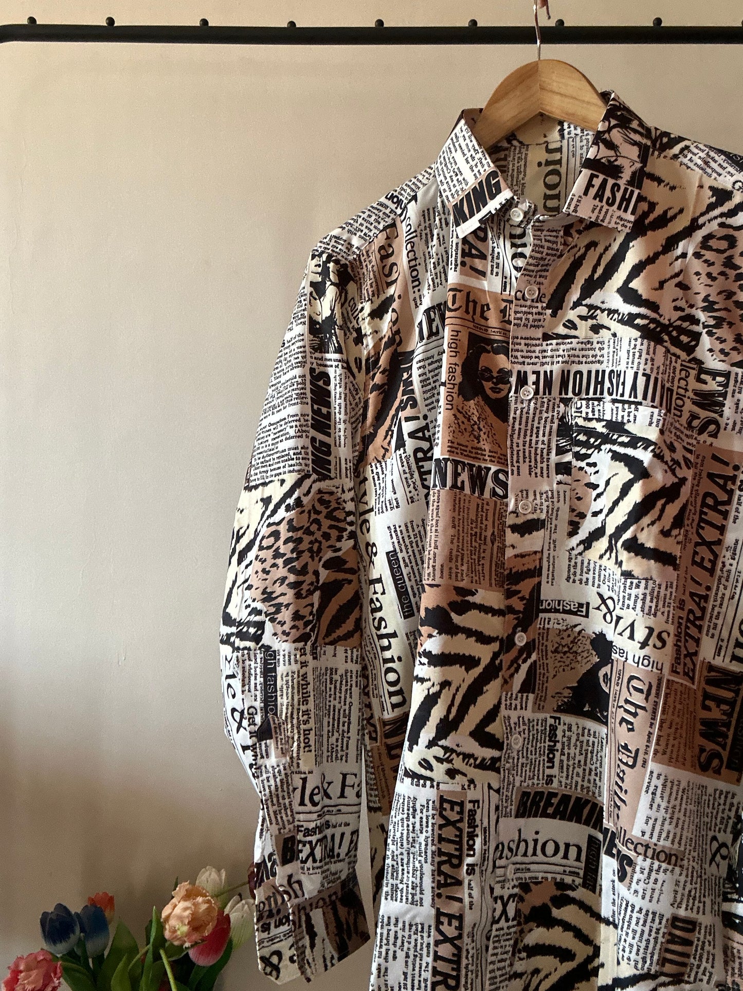 Madam Newspaper Retro Print Satin Shirt