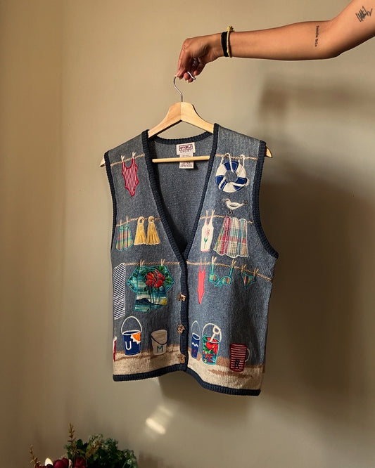 Vintage PBJ Sports Vest With Patchwork and Embroidery