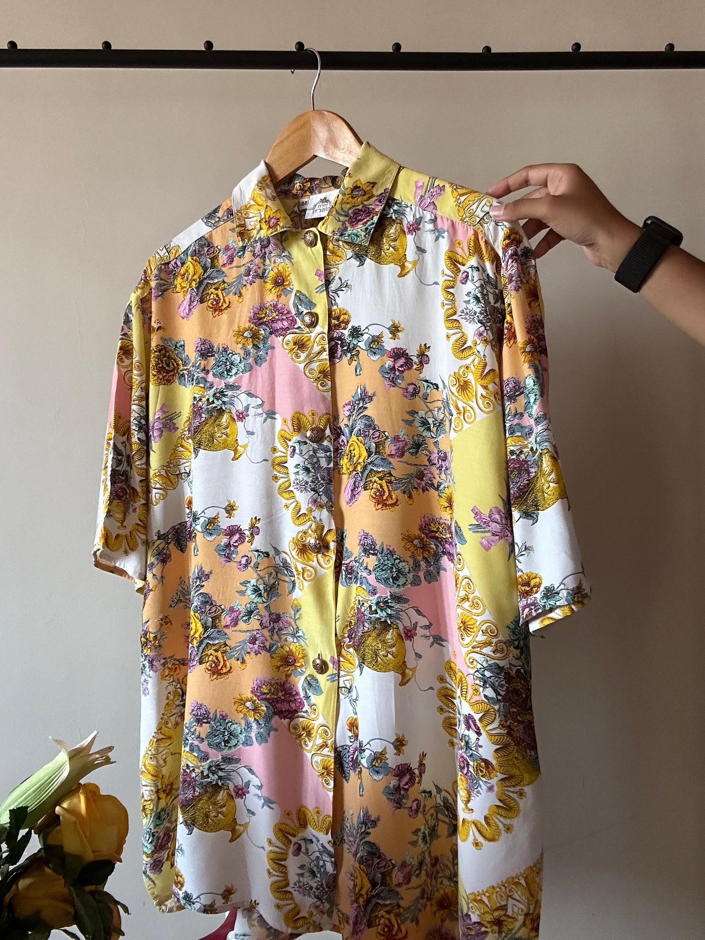 Vintage Floral Baroque Print Shirt