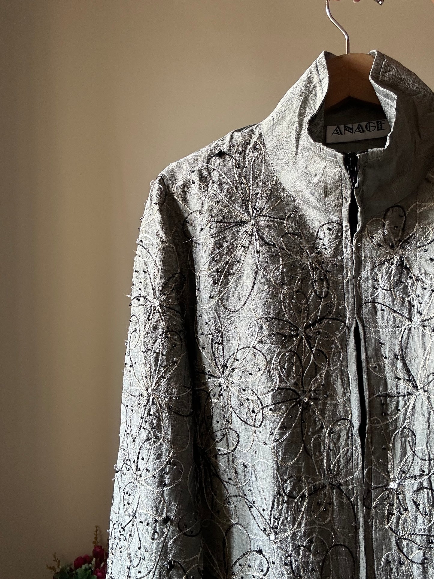 Anage Vintage All Beaded and Embroidered Silk Shaket