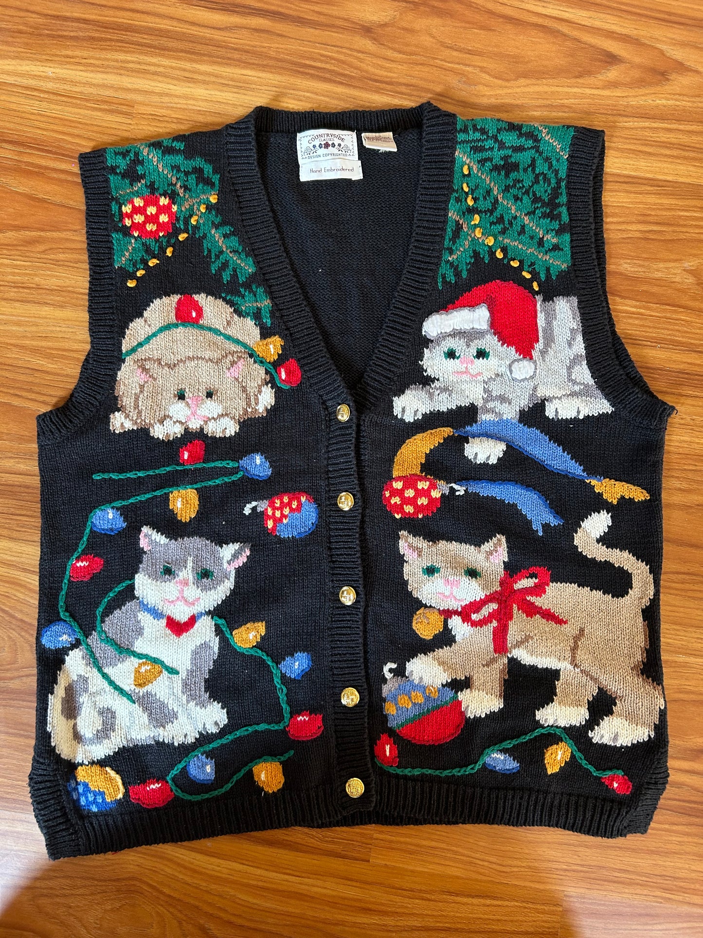 Country Side Classic Vintage Hand Embroidered Knit Vest