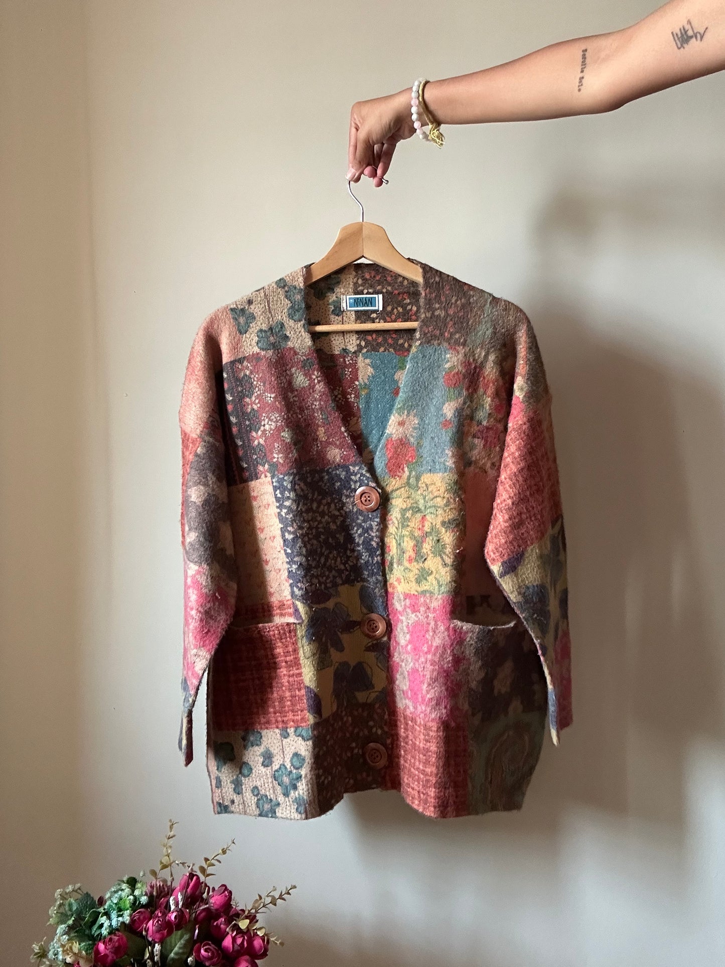 Ninan Vintage Printed Cardigan With Wooden Buttons