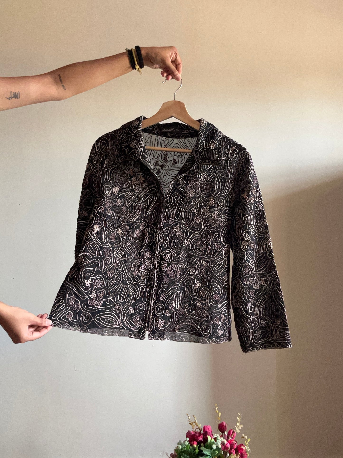 Kar-ma Vintage Semi Sheer All Embroidered Shirt With Zipper