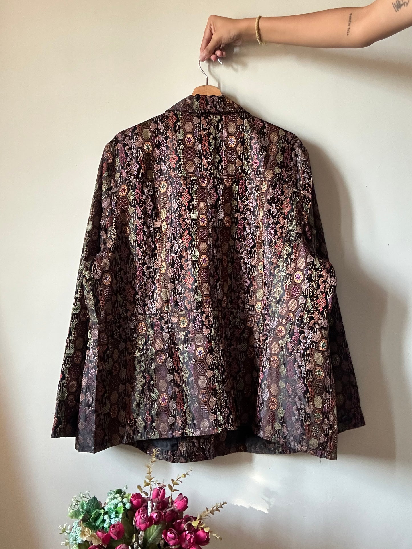 Coldwater Creek Vintage Weaved Black Multi Pattern Shaket