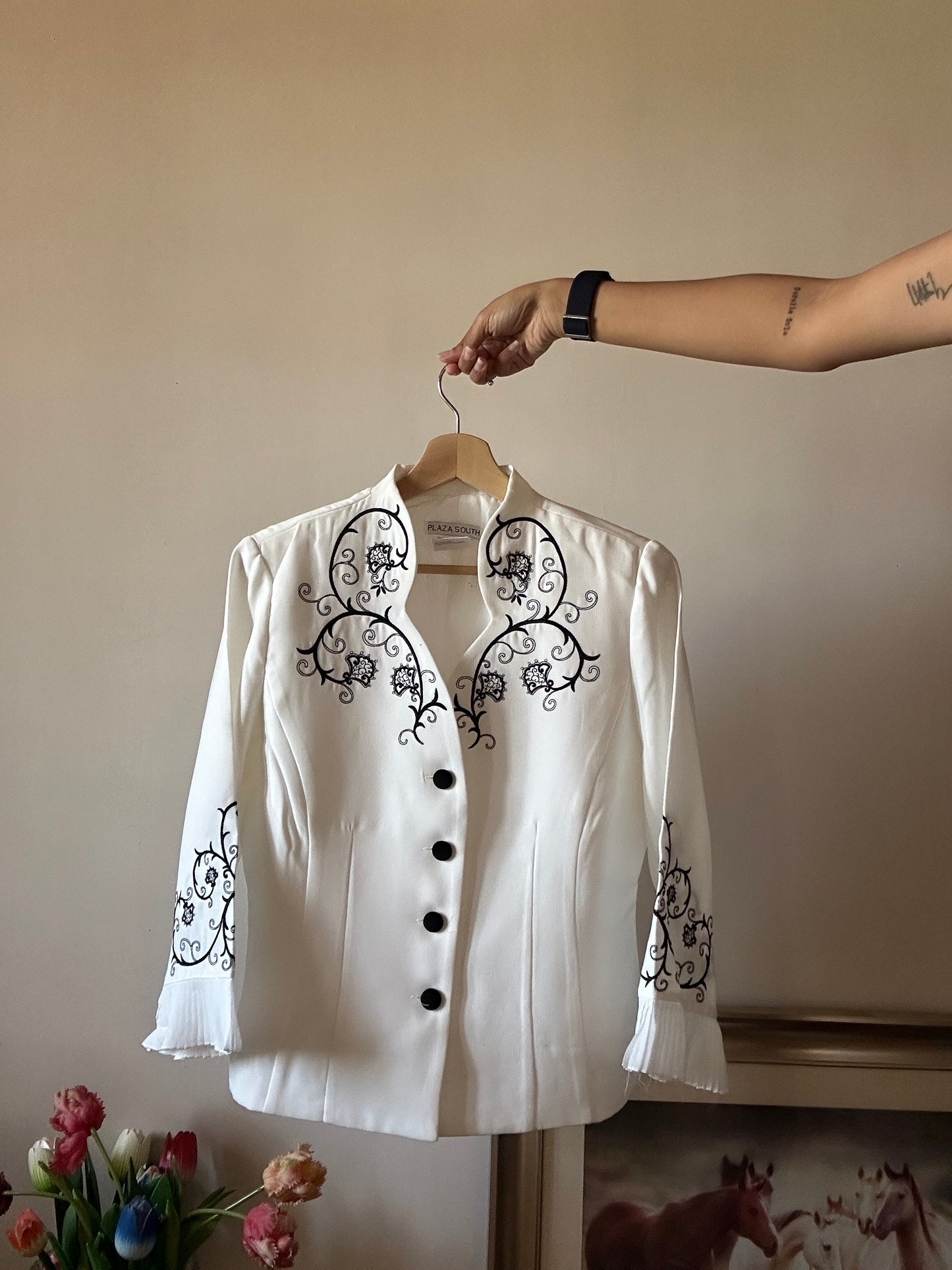 Plaza South Vintage Embroidered Jacket With Pleated Sleeves