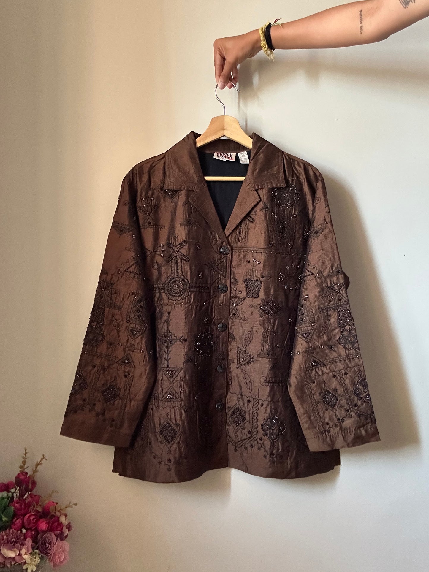 Chico’s Design Vintage All Beaded and Embroidered Silk Shaket