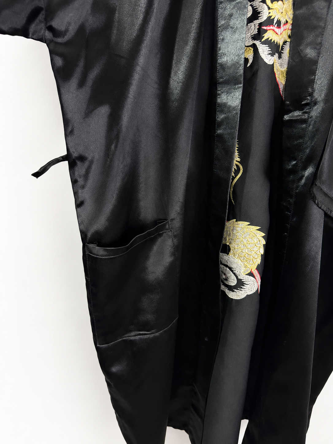 Vintage Black Dragon Embroidered Silk Kimono