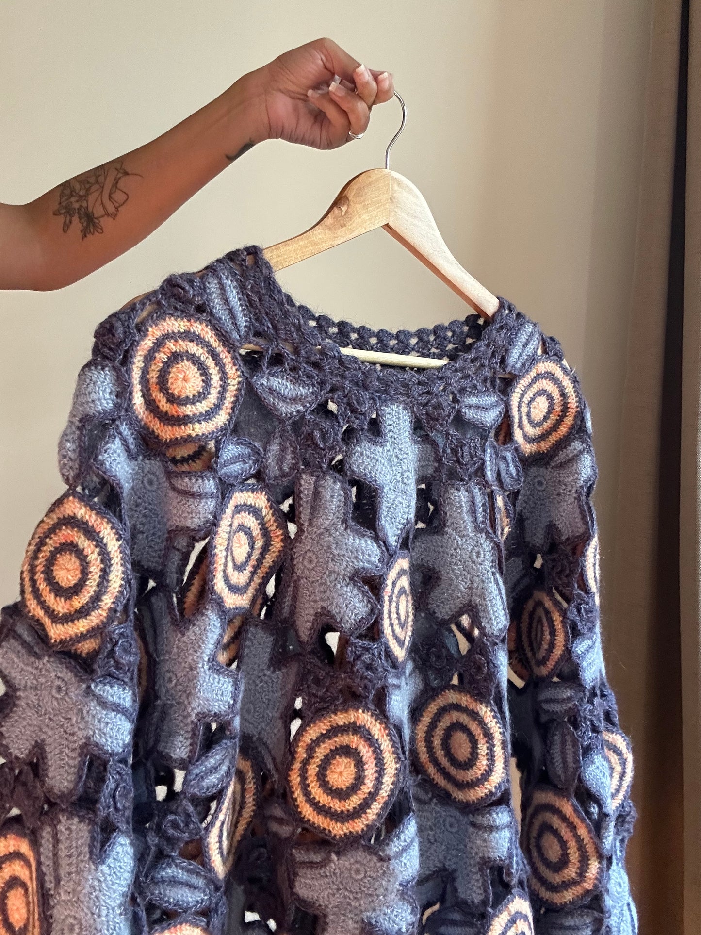 Vintage Woollen Crochet Patch Work Pullover