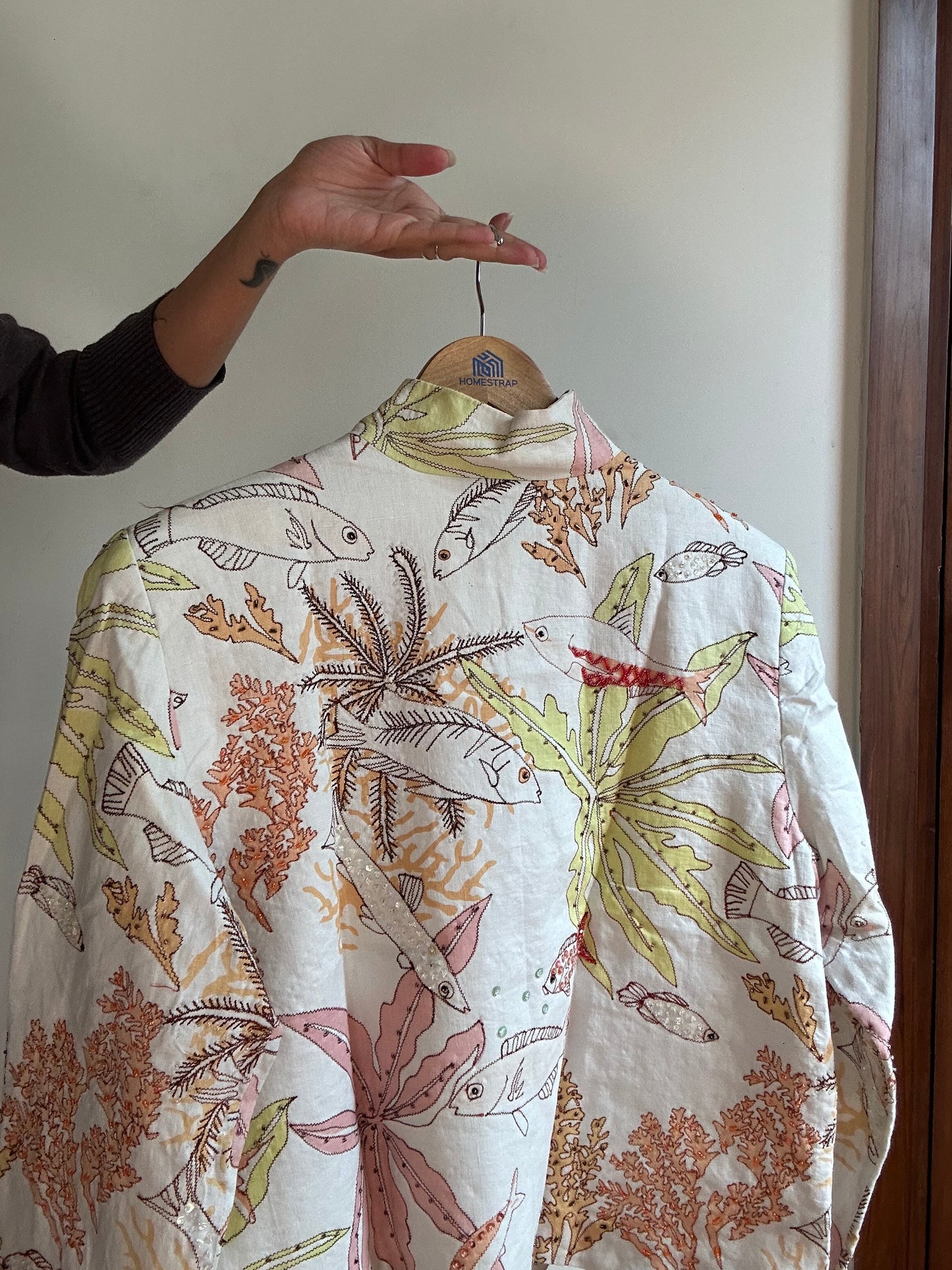 Vintage Silk Club All Embroidered And Beaded Linen Shaket