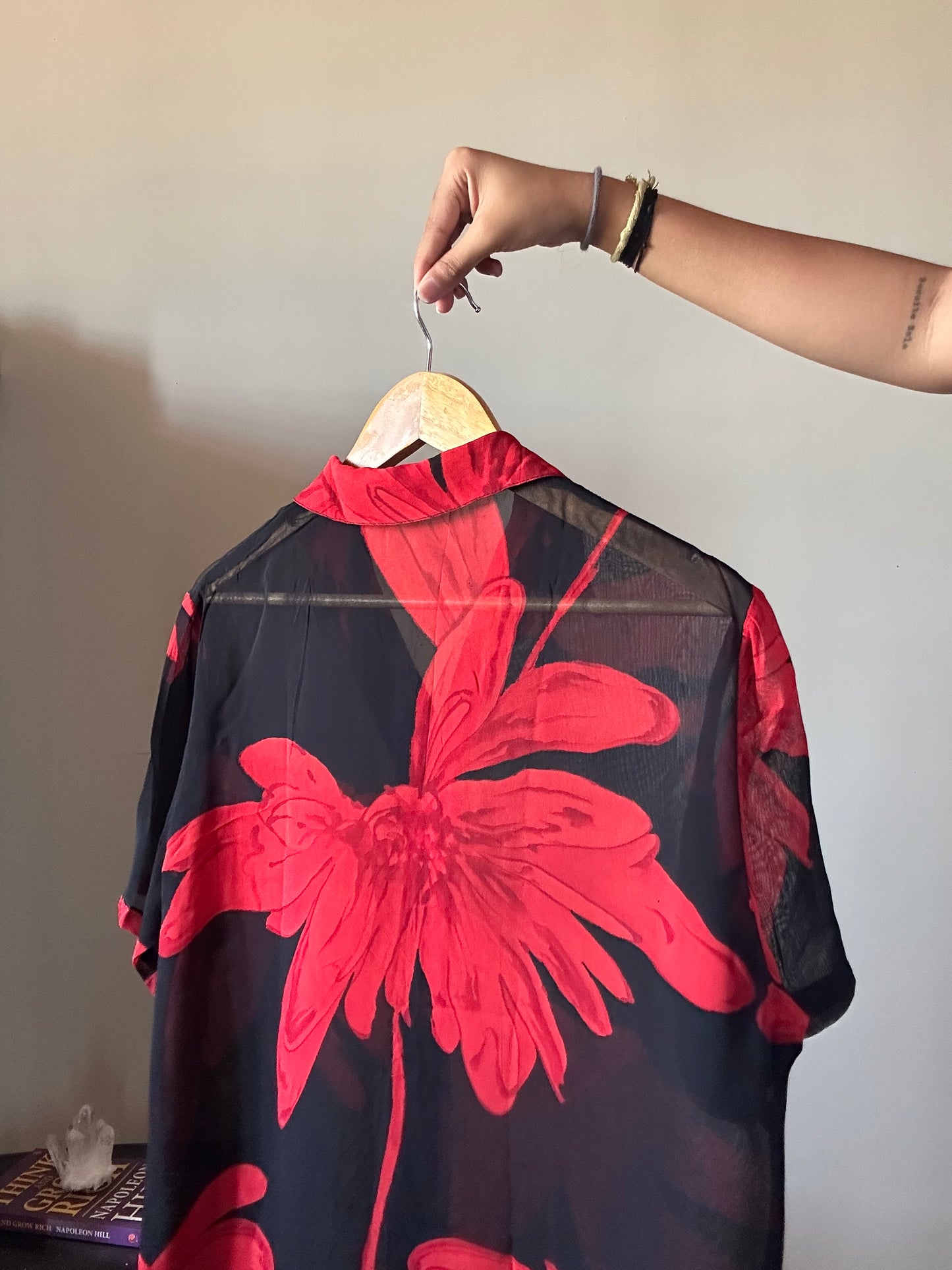 Vintage Black And Red Floral Shirt