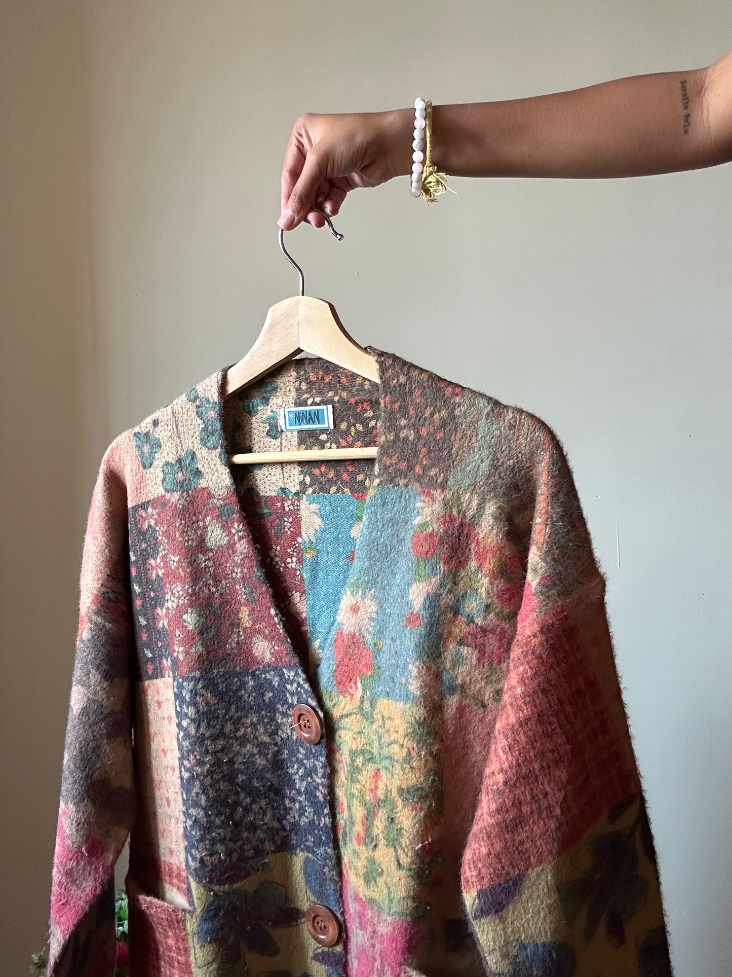 Ninan Vintage Printed Cardigan With Wooden Buttons