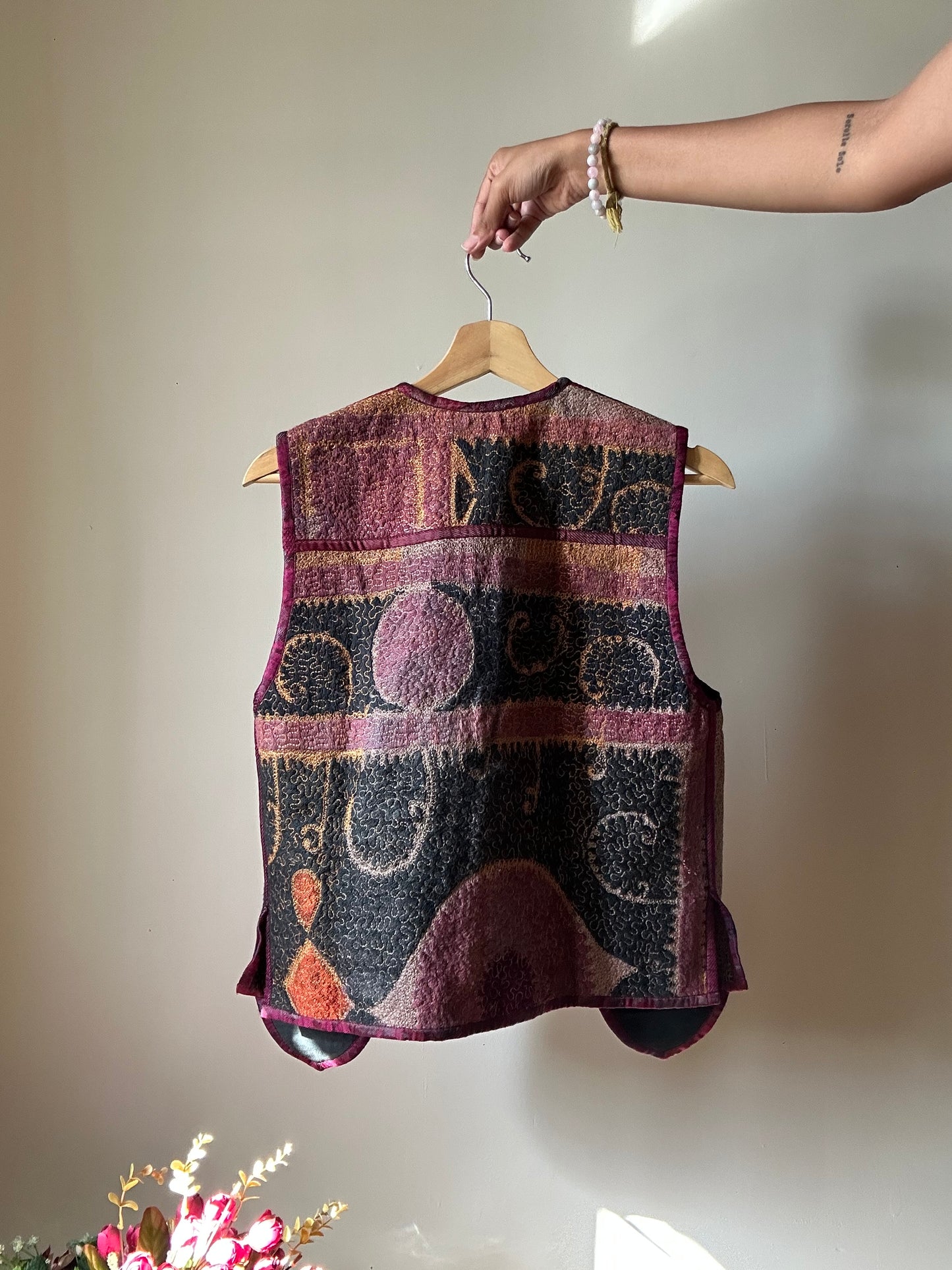 Vintage All Embroidered Front Open Vest