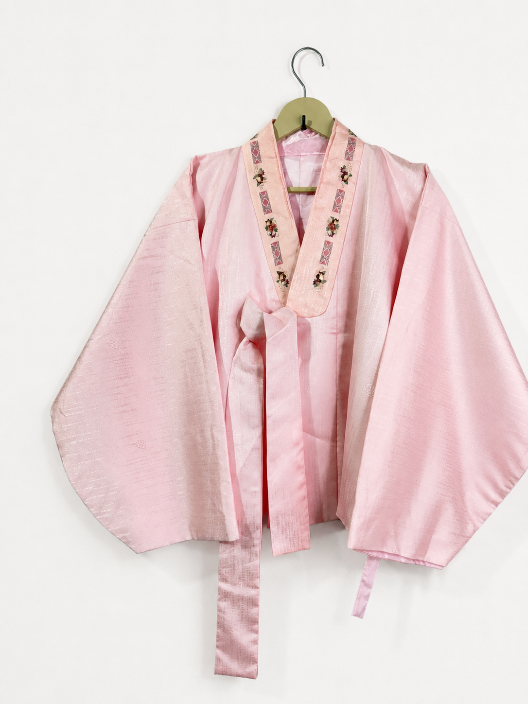 Vintage Traditional Korean Hanbok Jeogori Jacket, Light Pink Embroidered Top