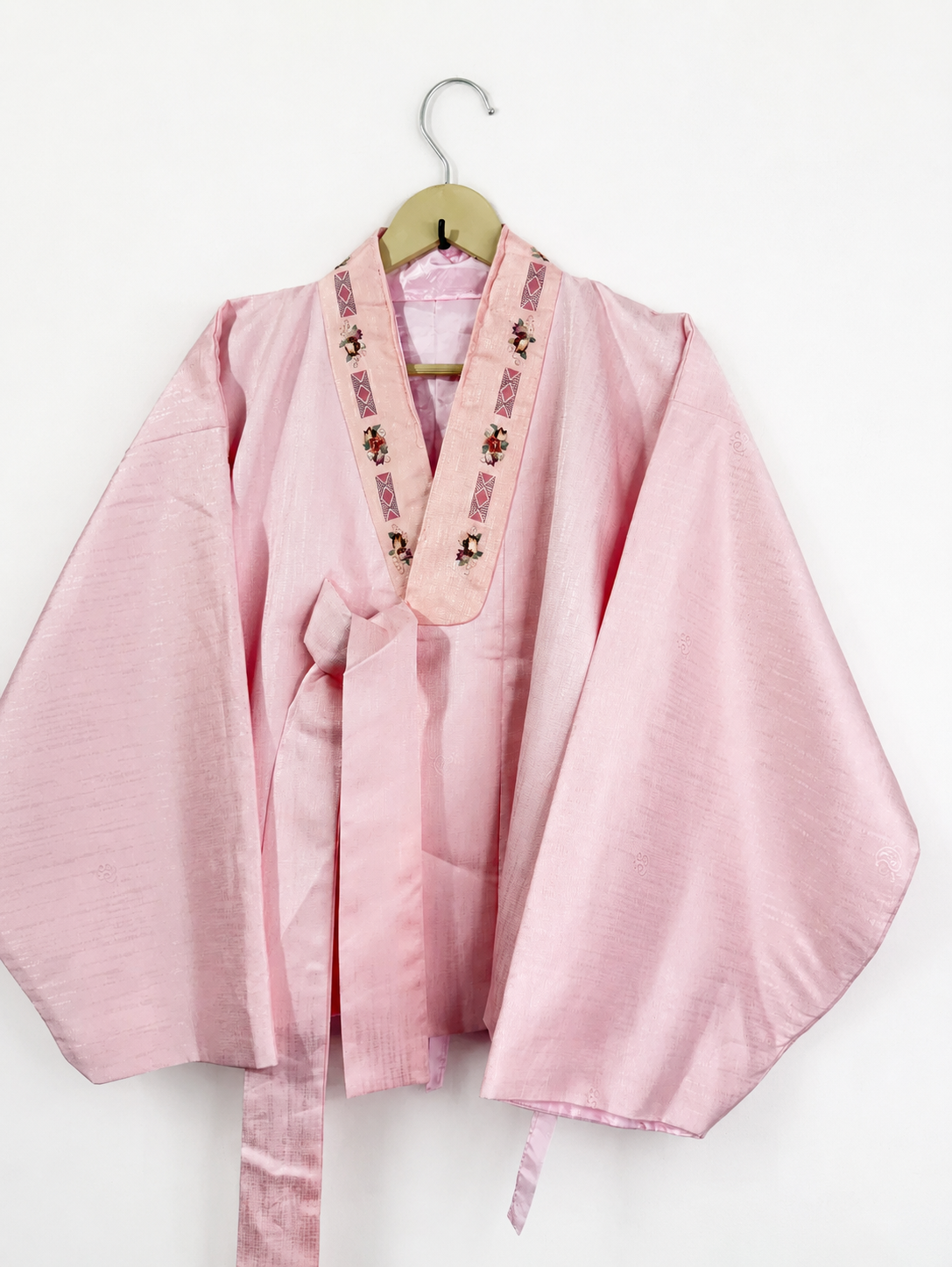 Vintage Traditional Korean Hanbok Jeogori Jacket, Light Pink Embroidered Top
