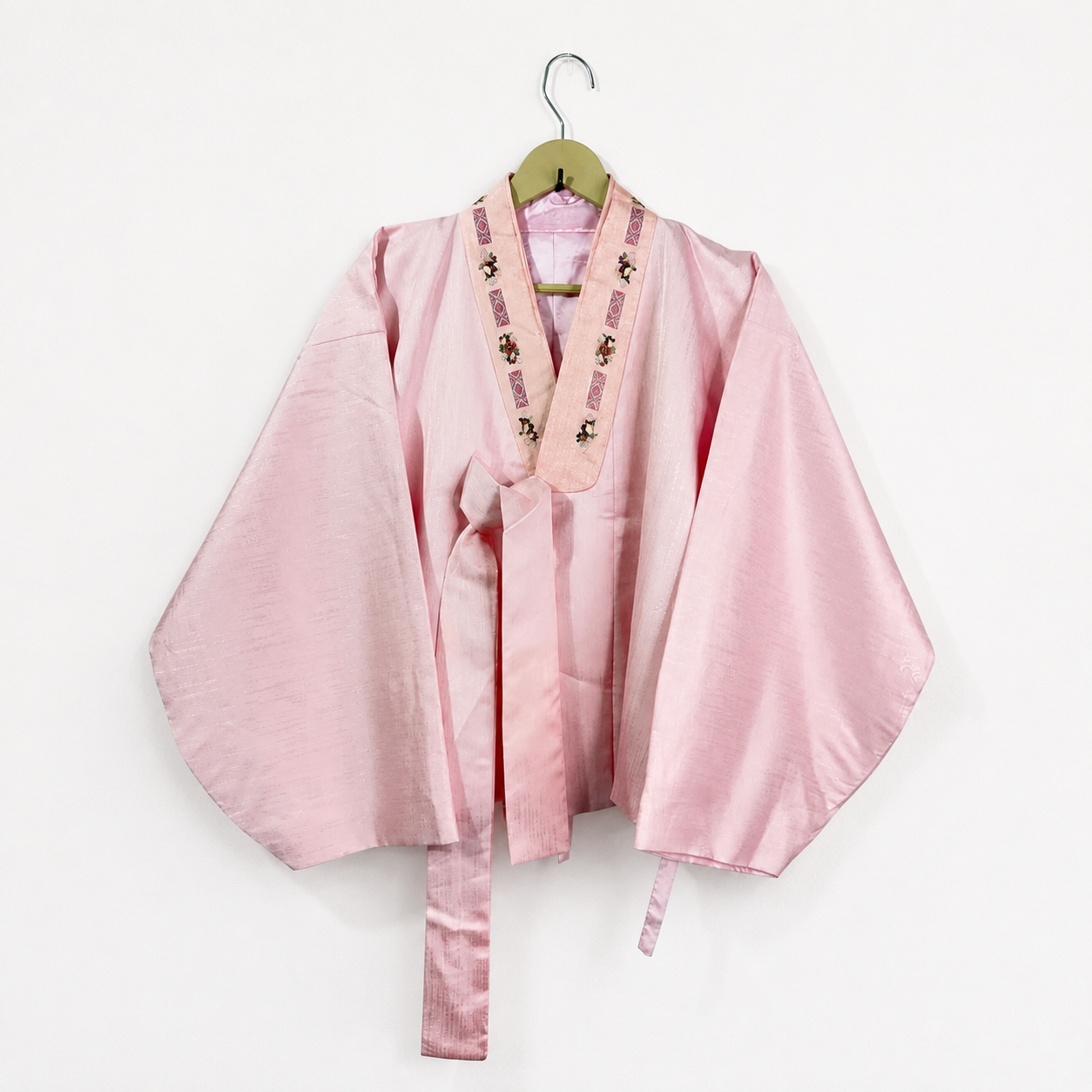 Vintage Traditional Korean Hanbok Jeogori Jacket, Light Pink Embroidered Top