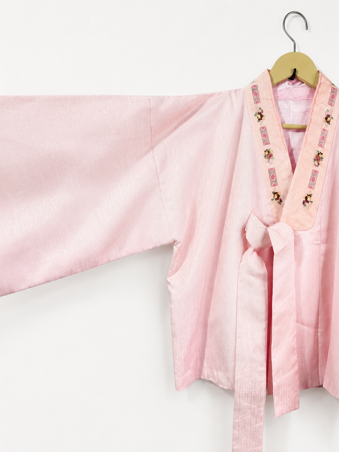 Vintage Traditional Korean Hanbok Jeogori Jacket, Light Pink Embroidered Top