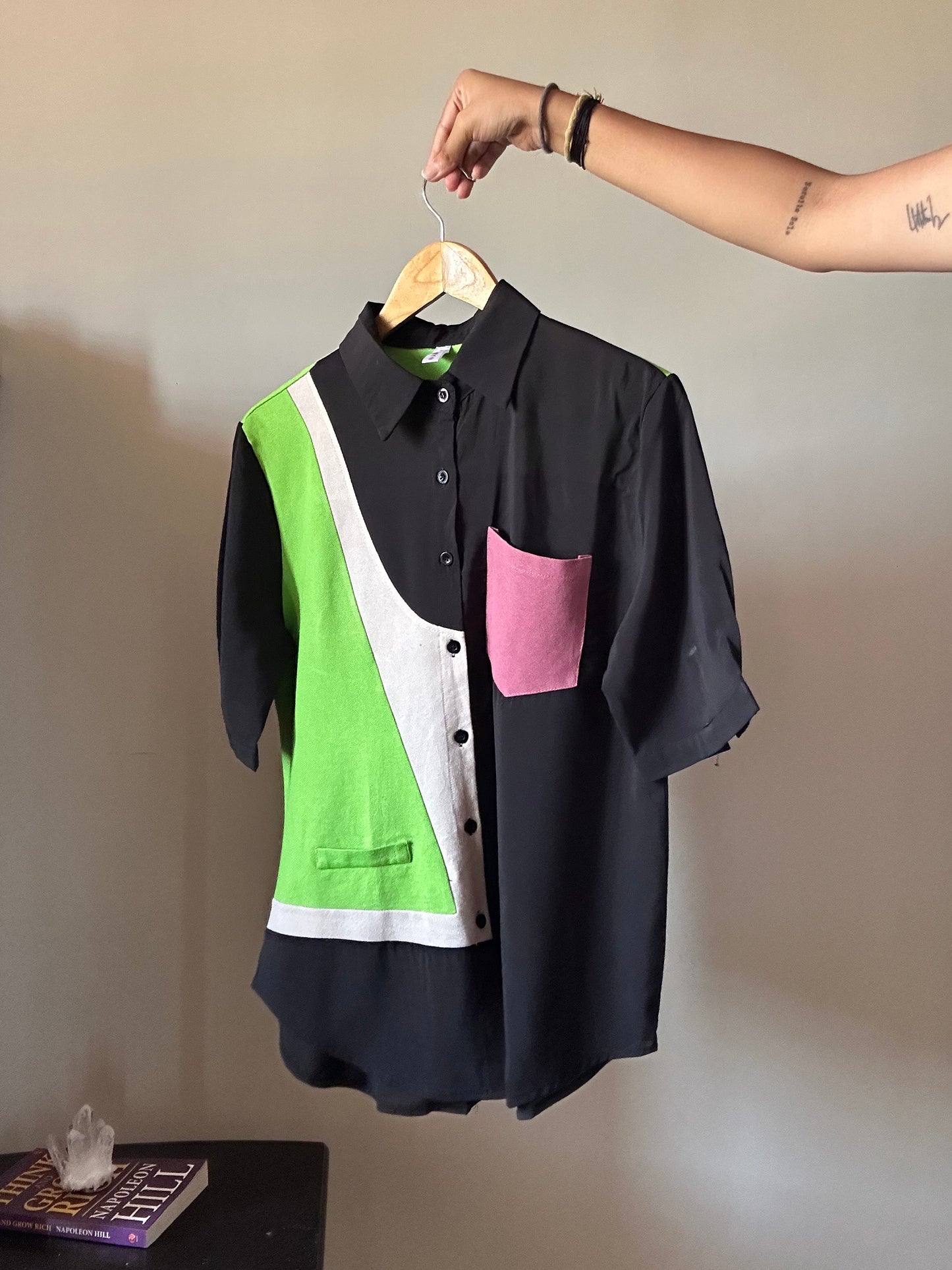 Vintage Black Patchwork Shirt