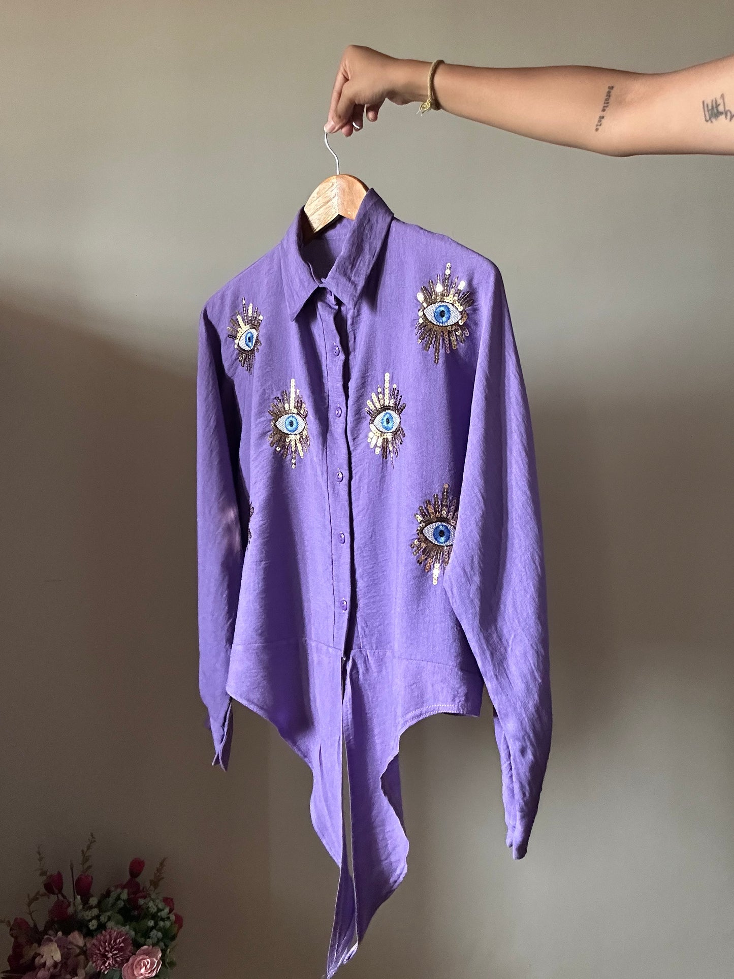 Vintage Embroidered Shirt With Front Knot