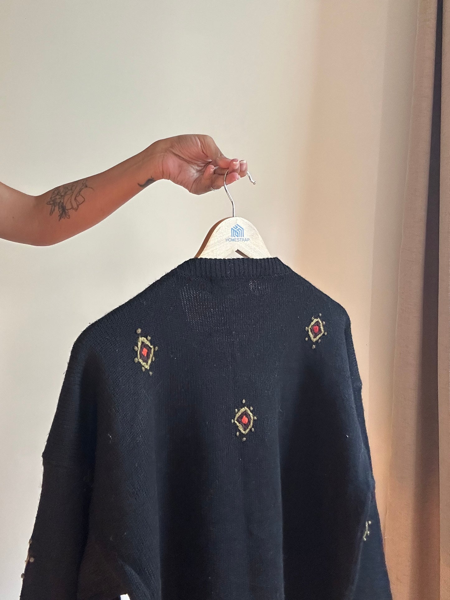 Evelyue Vintage Embroidered Knit Cardigan