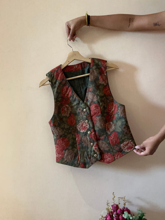 Vintage British Floral Quilt Diamond Design Vest