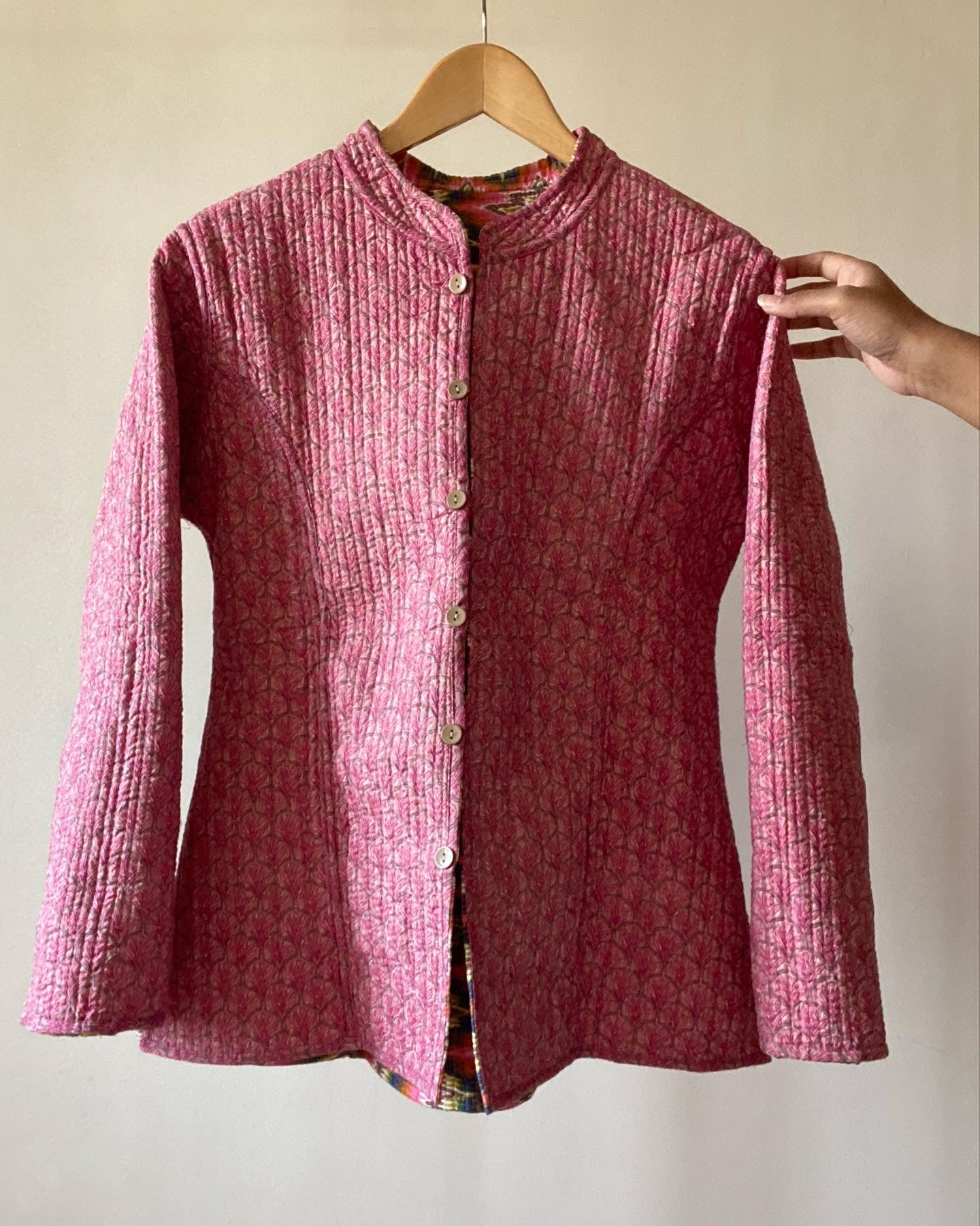 Traditional Zigzag Print Reversible Cotton Quilted Jacket