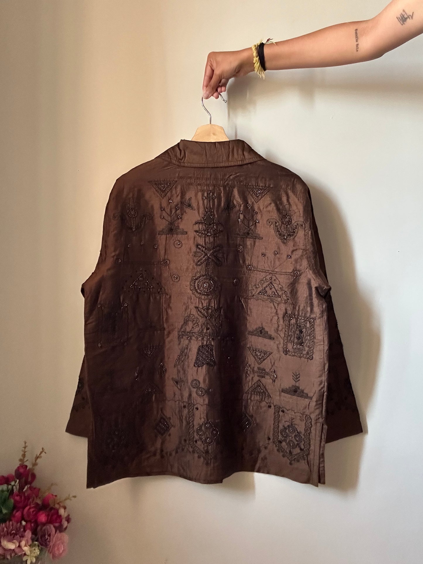 Chico’s Design Vintage All Beaded and Embroidered Silk Shaket