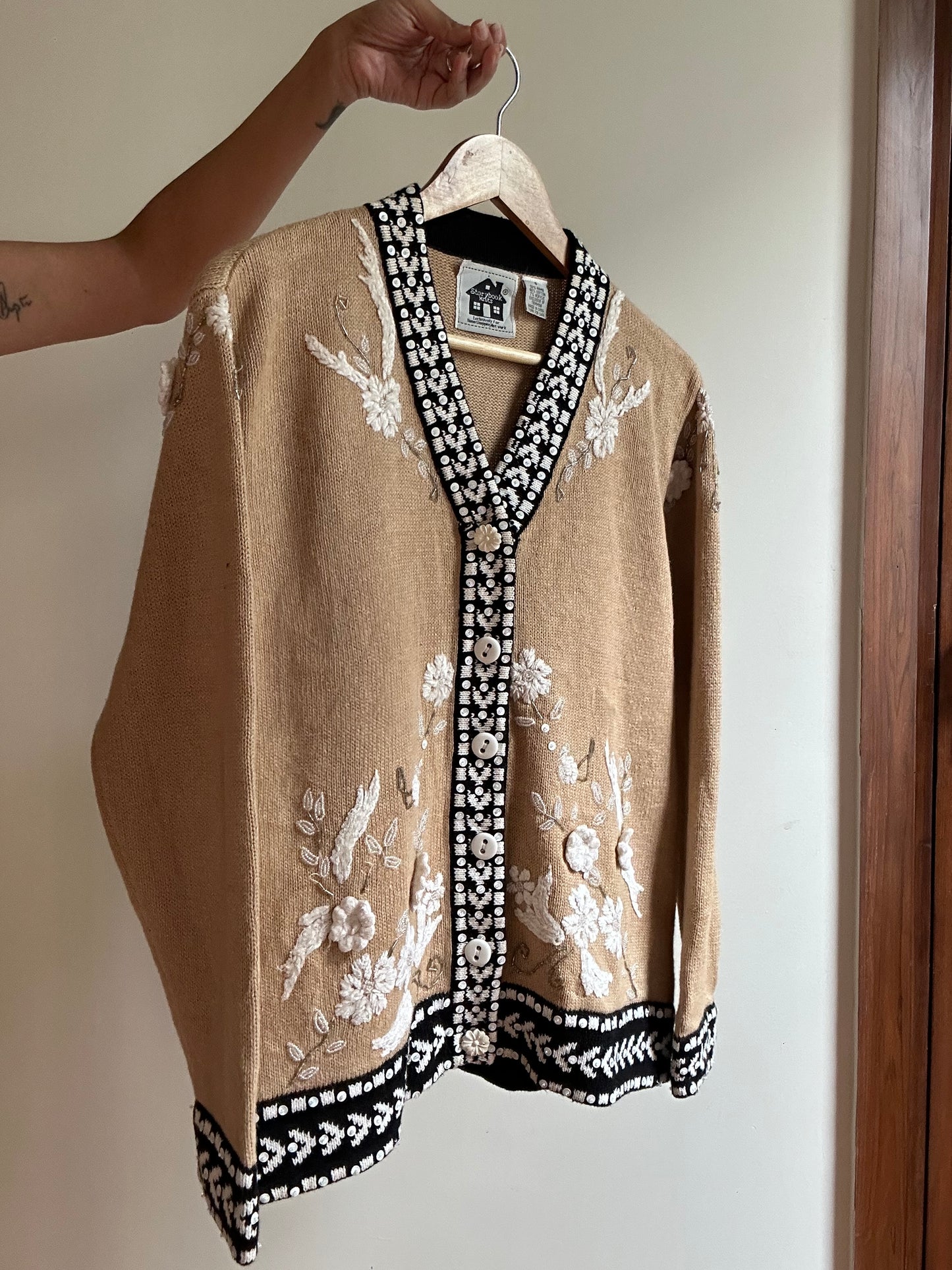 Vintage Story Book Knits Embroidered, Beaded Knit Cardigan