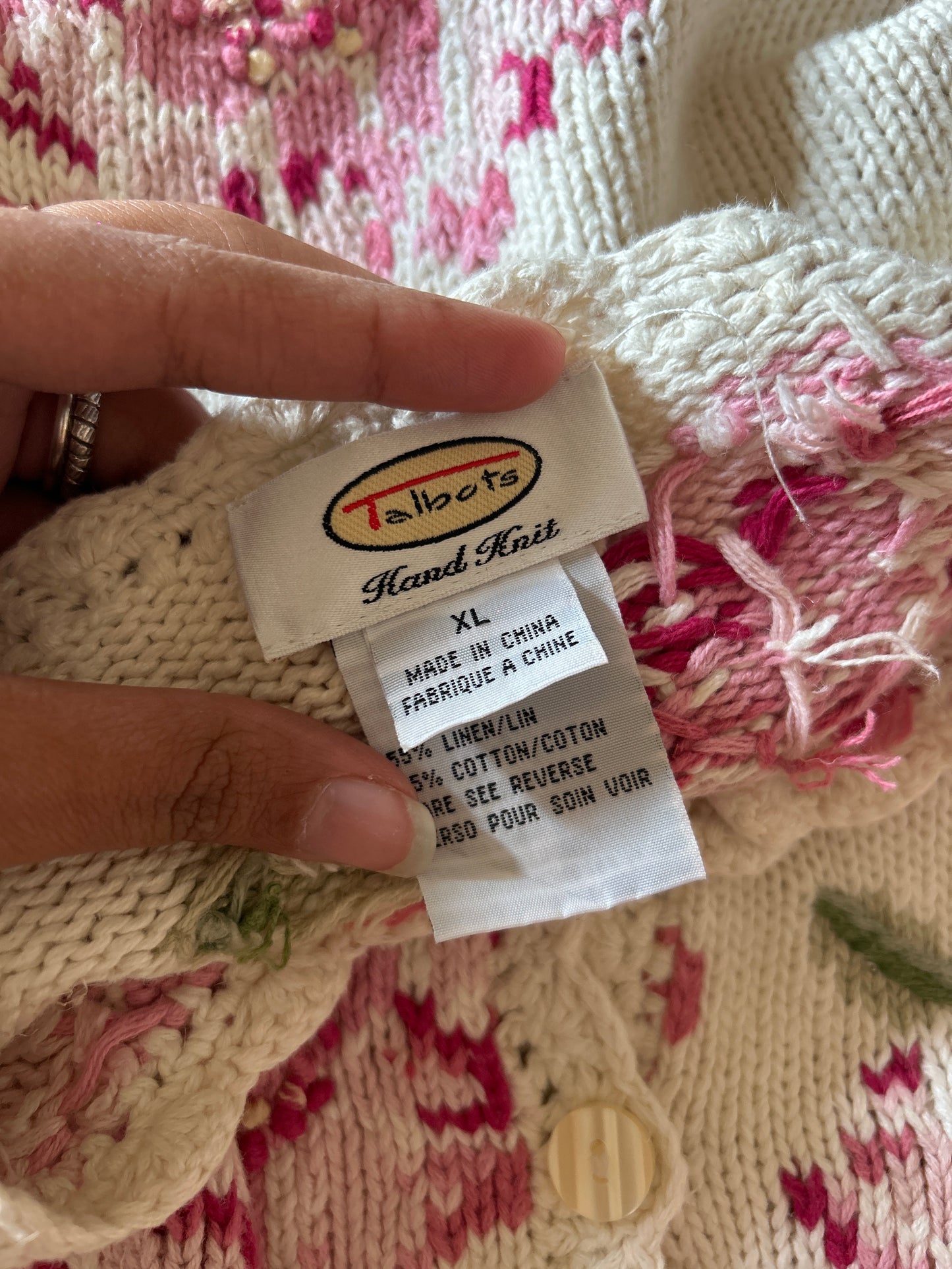 Vintage Talbots Hand Knit Floral Cardigan