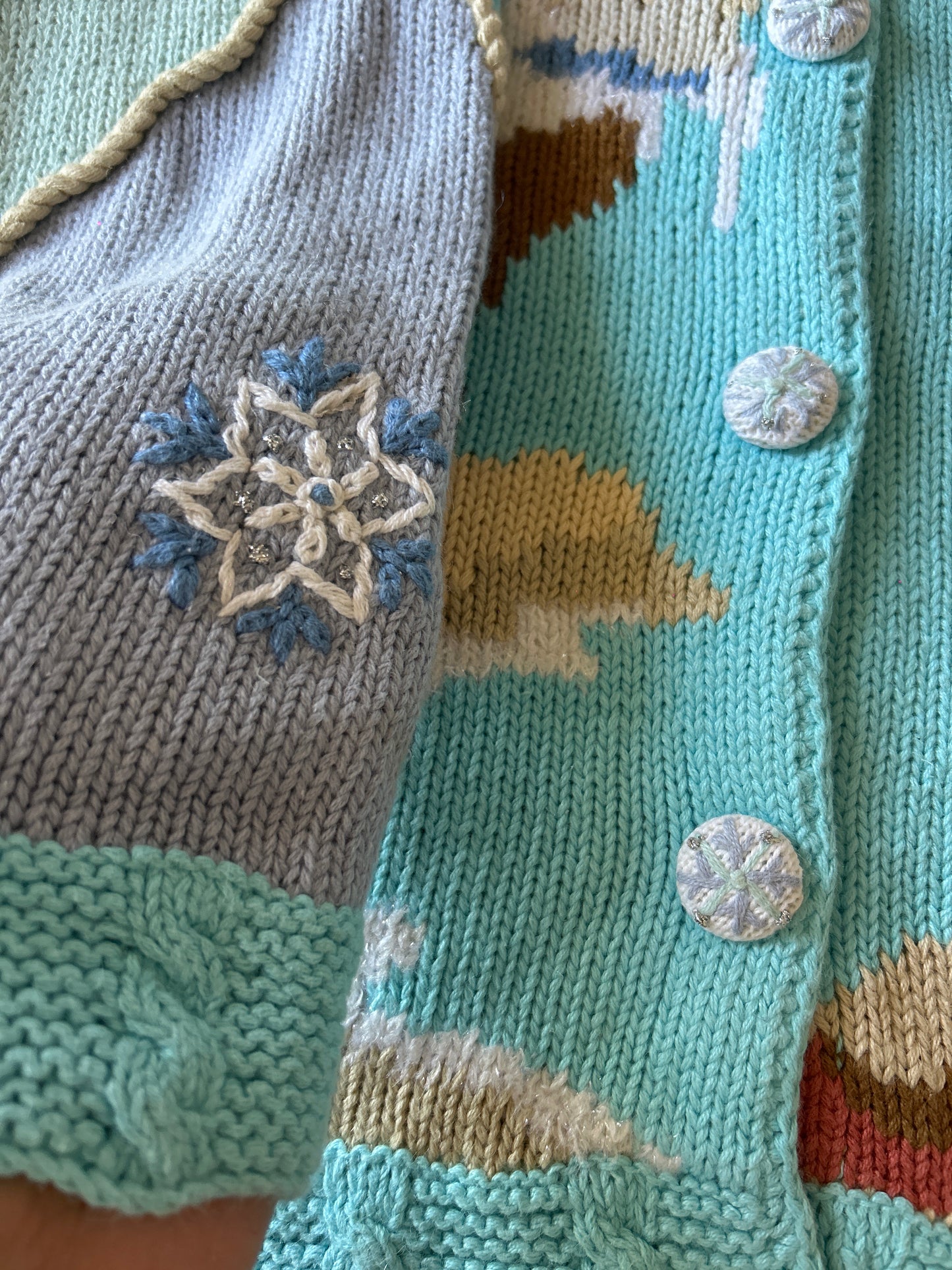 Vintage HandKnit By Storybook Knits Sea Beauty Embroidered Cardigan