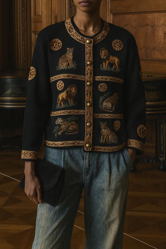 Private Vintage Embroidered And Patchwork Knit Cardigan