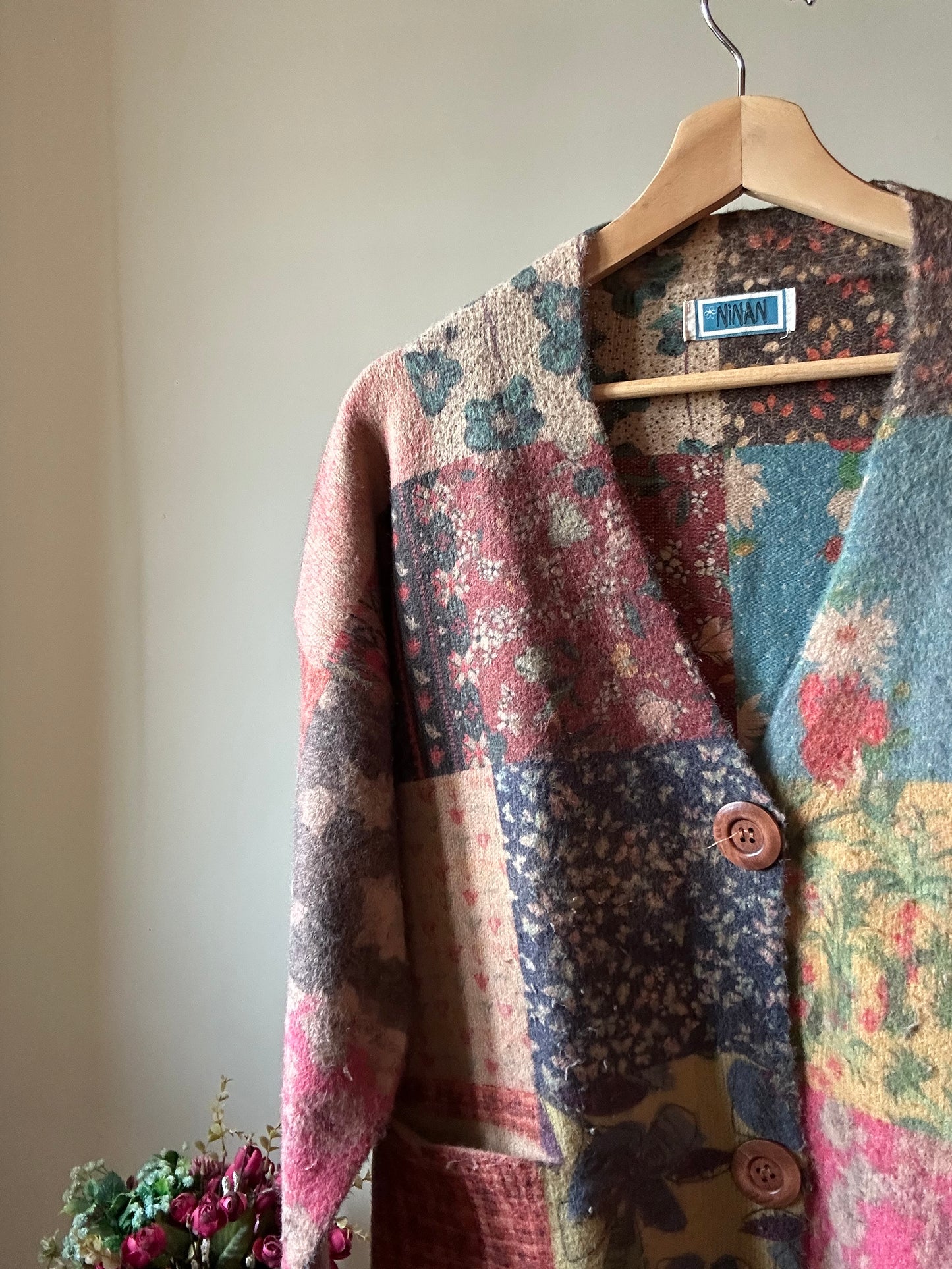 Ninan Vintage Printed Cardigan With Wooden Buttons