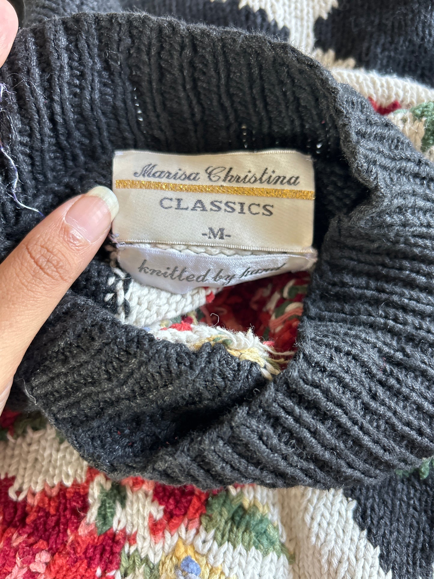 Marisa Christina Vintage Hand Knit Floral Pullover