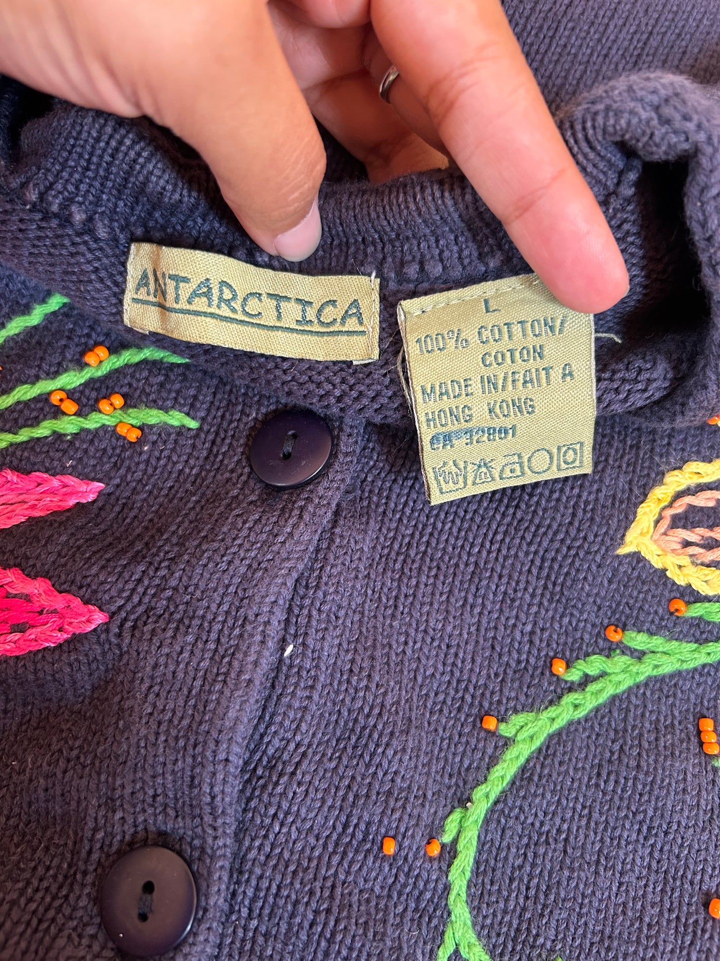 Antarctica Vintage Knit Cardigan With Embroidery and Beading