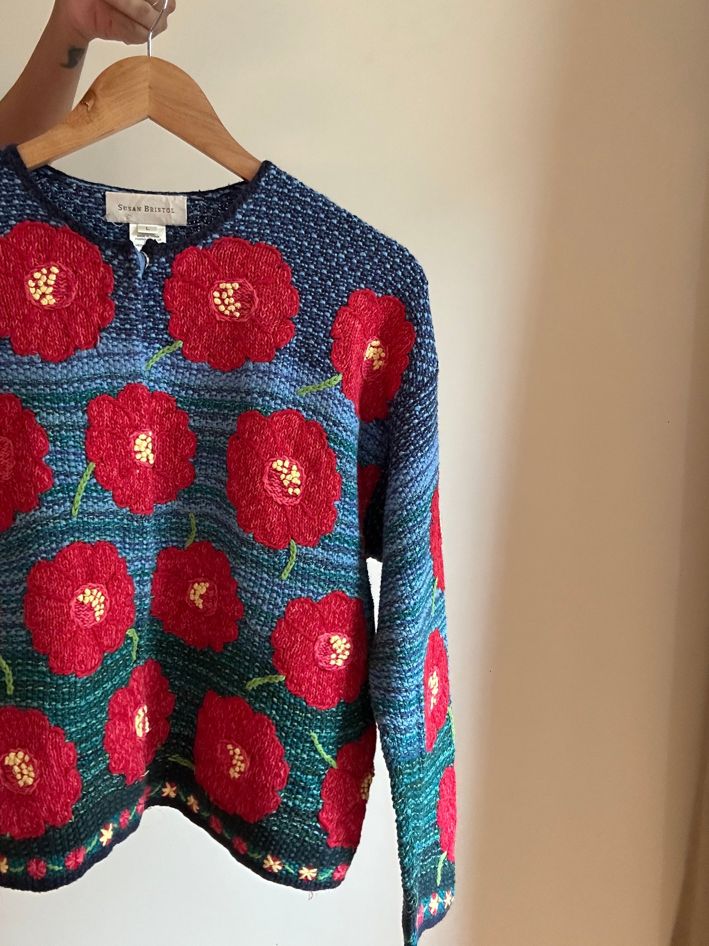 Susan Bristol Vintage Hand Knit and Embroidered Cardigan