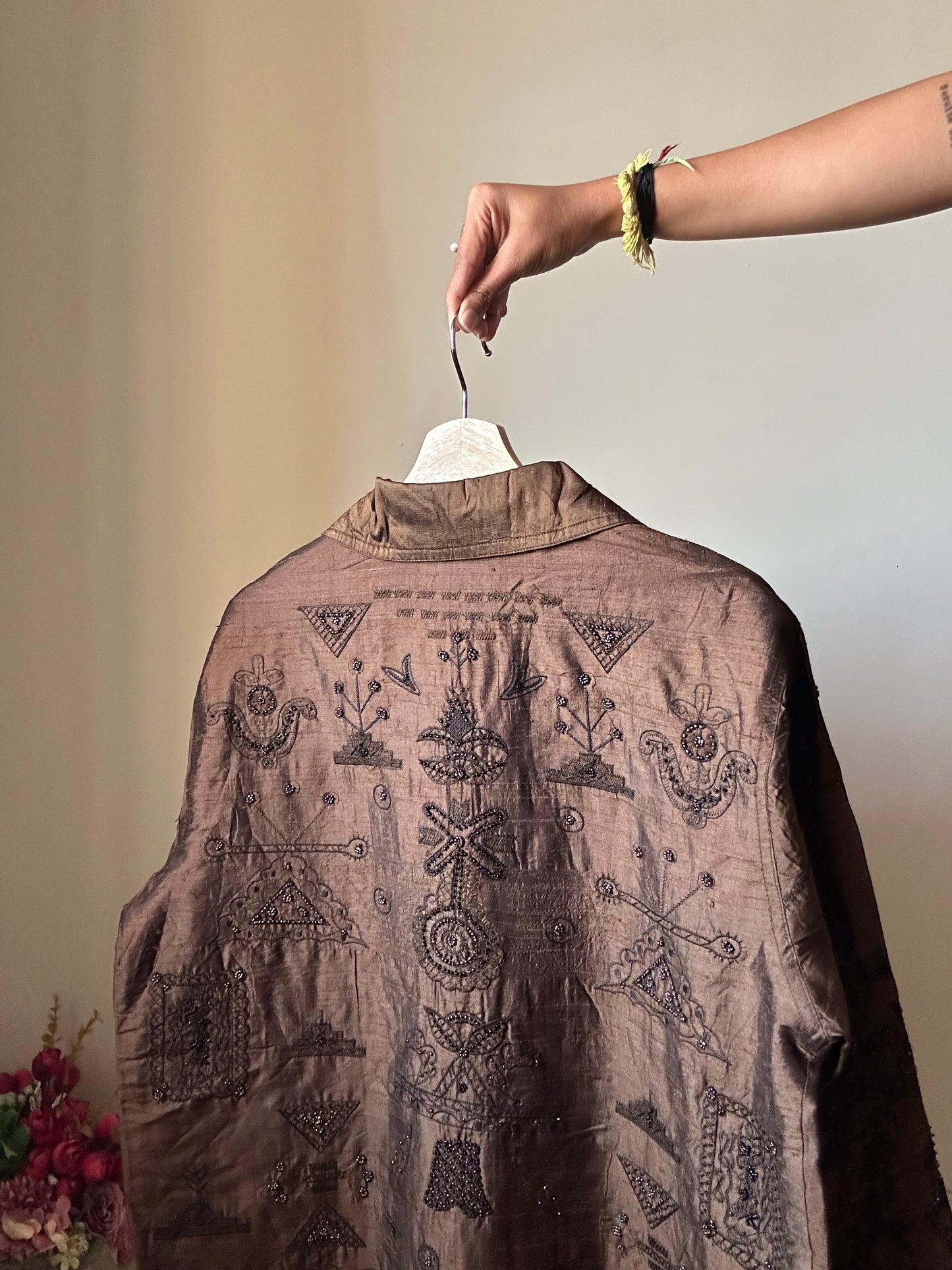 Chico’s Design Vintage All Beaded and Embroidered Silk Shaket