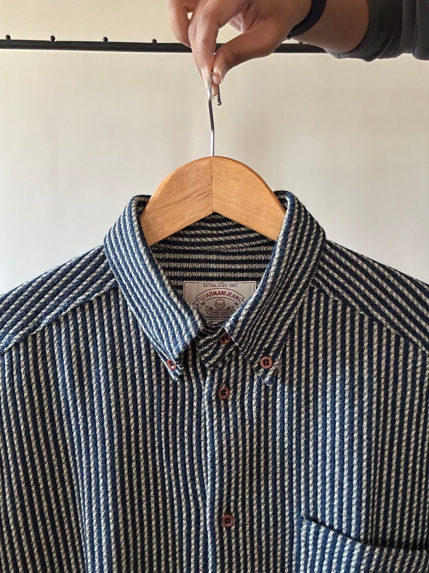 Armani Jeans Vintage Navy Blue Woollen Shirt