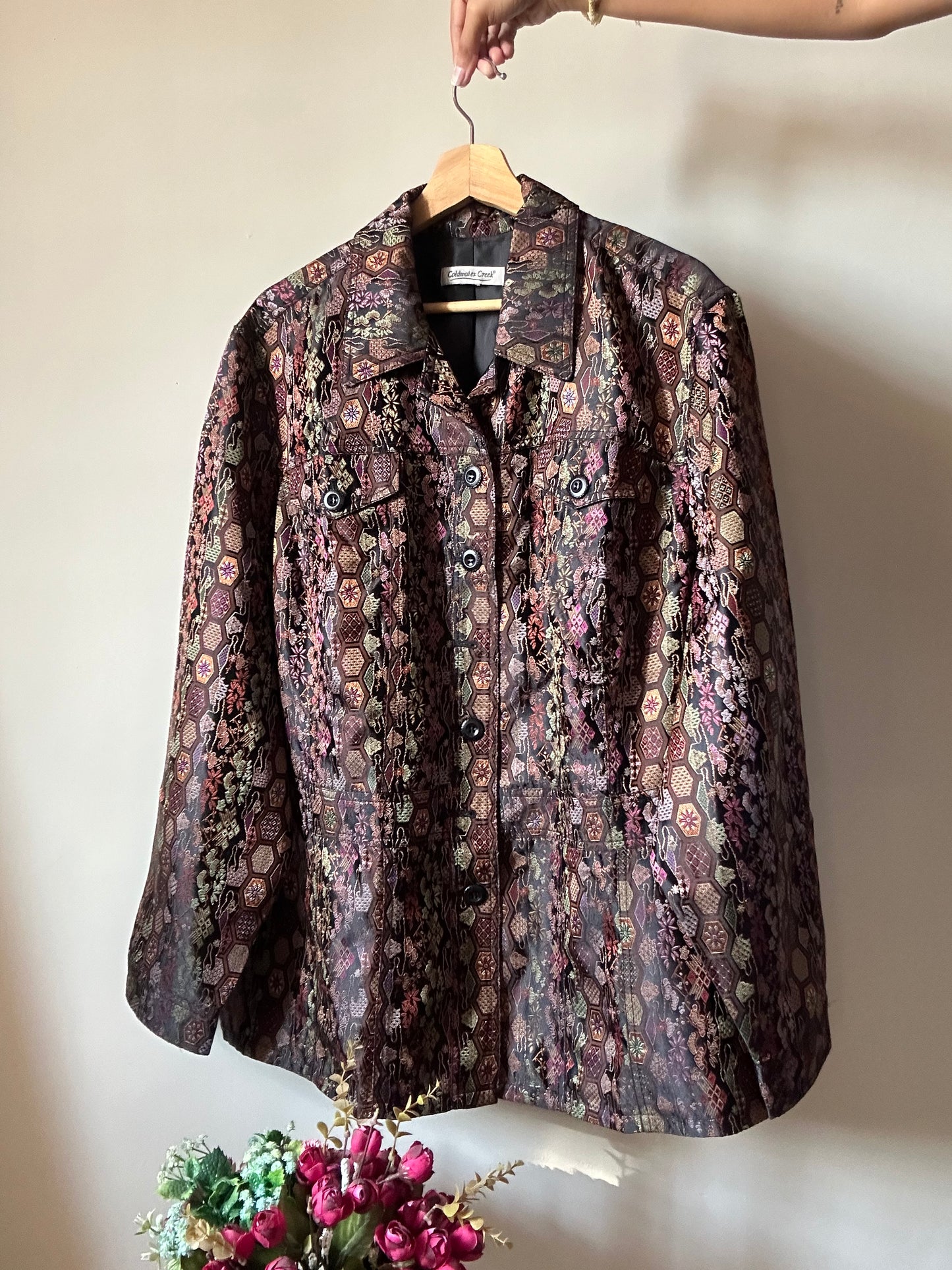 Coldwater Creek Vintage Weaved Black Multi Pattern Shaket