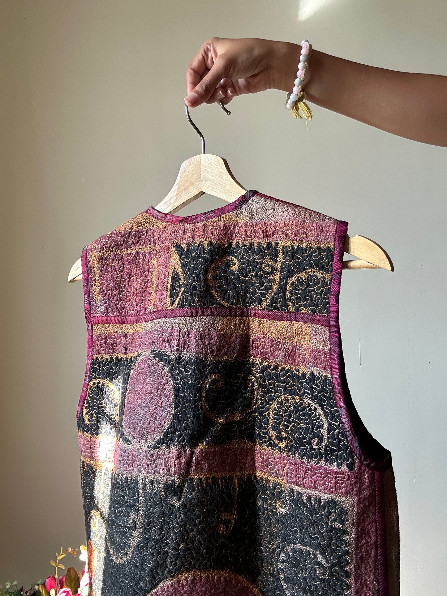 Vintage All Embroidered Front Open Vest