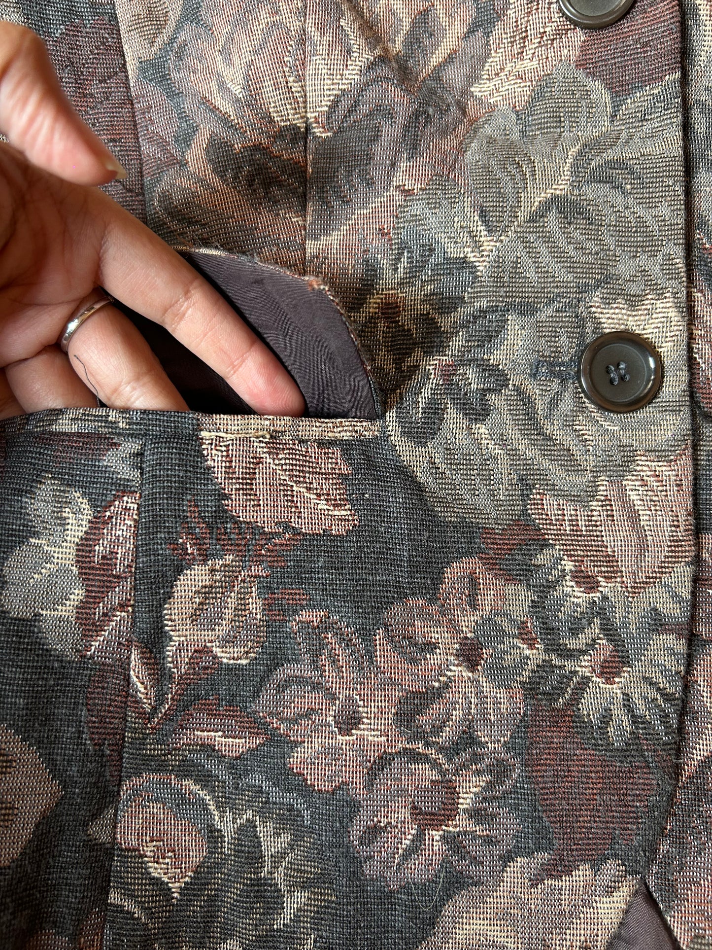 Vintage Jacquard Blazer With Flower