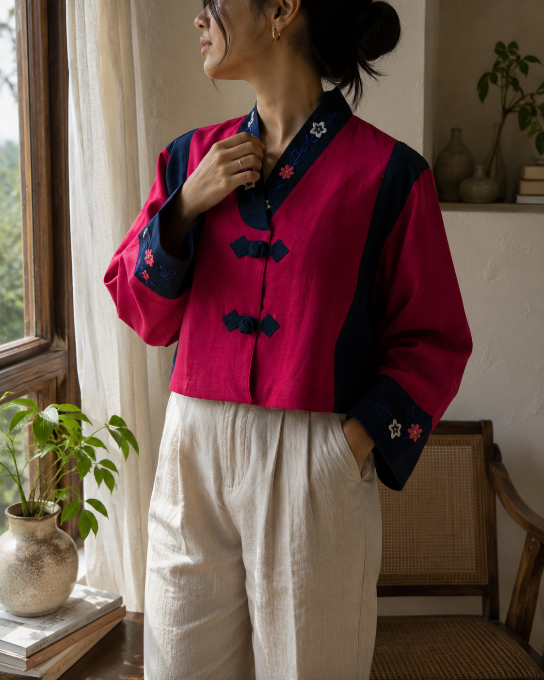 Vintage Embroidered Korean Cropped Jacket
