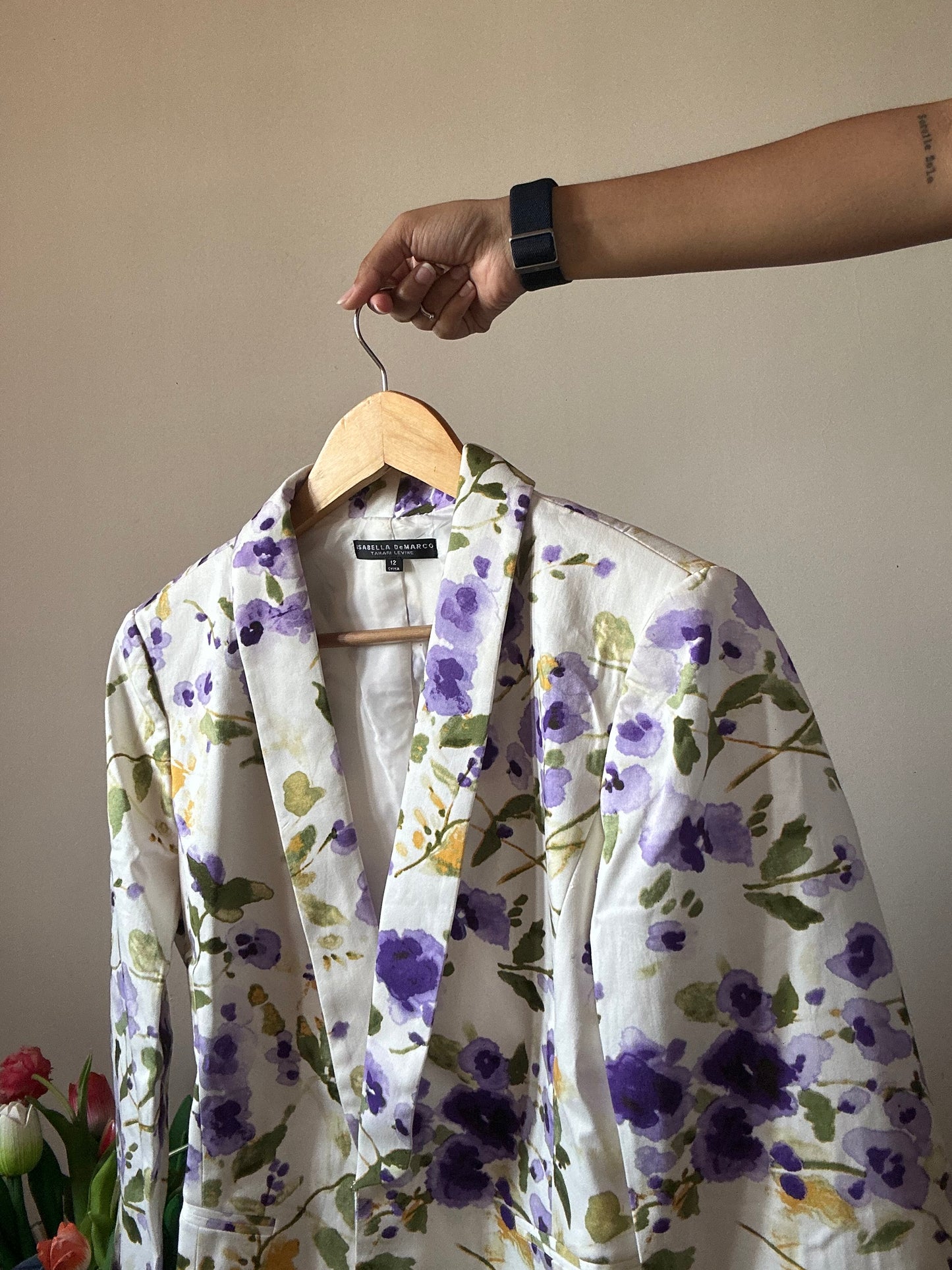 Vintage Isabella DeMarco Floral Water Colour Print Blazer With Single Hook Closer