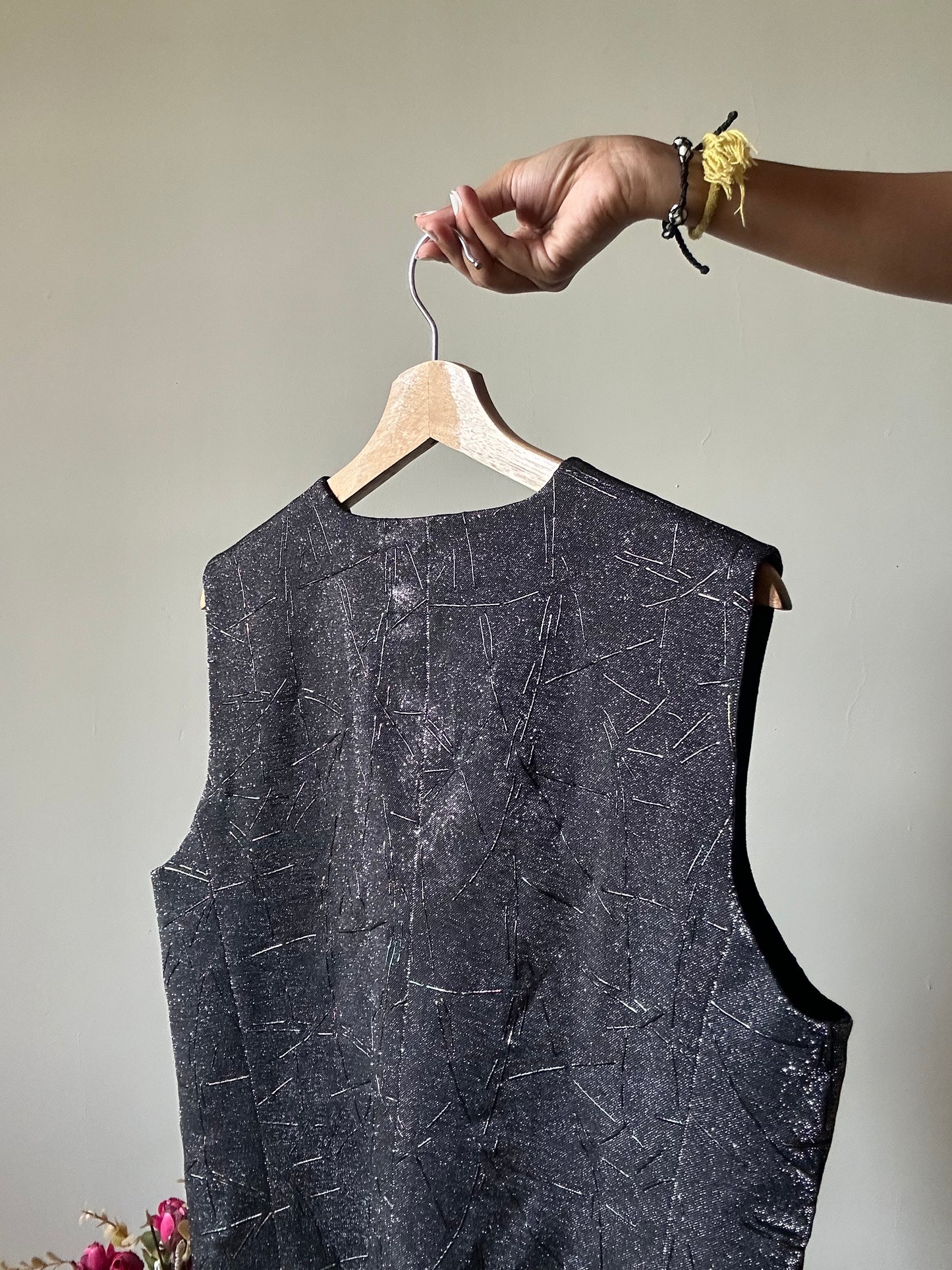 Vintage Glitter Vest With Rubber Print