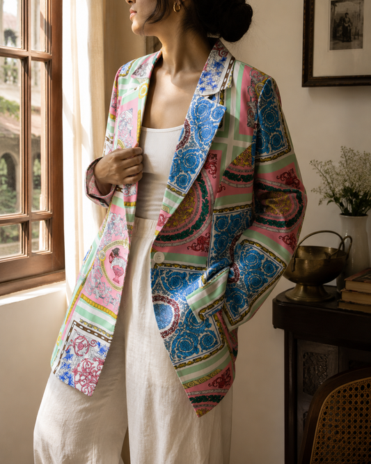 Vintage Riviera Scarf Print Blazer