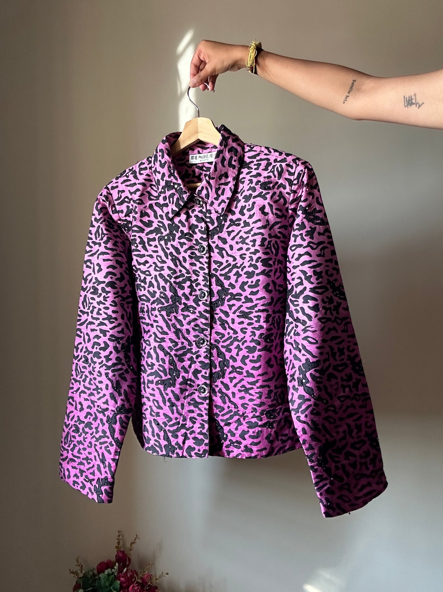Vintage Tunique Night Leopard Print Silk Embroidered Shaket