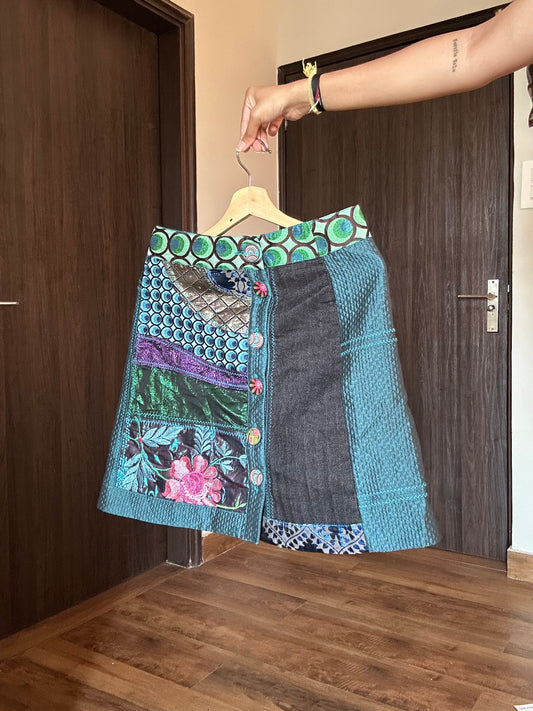 Vintage Desigual Patchwork and Embroidered Skirt