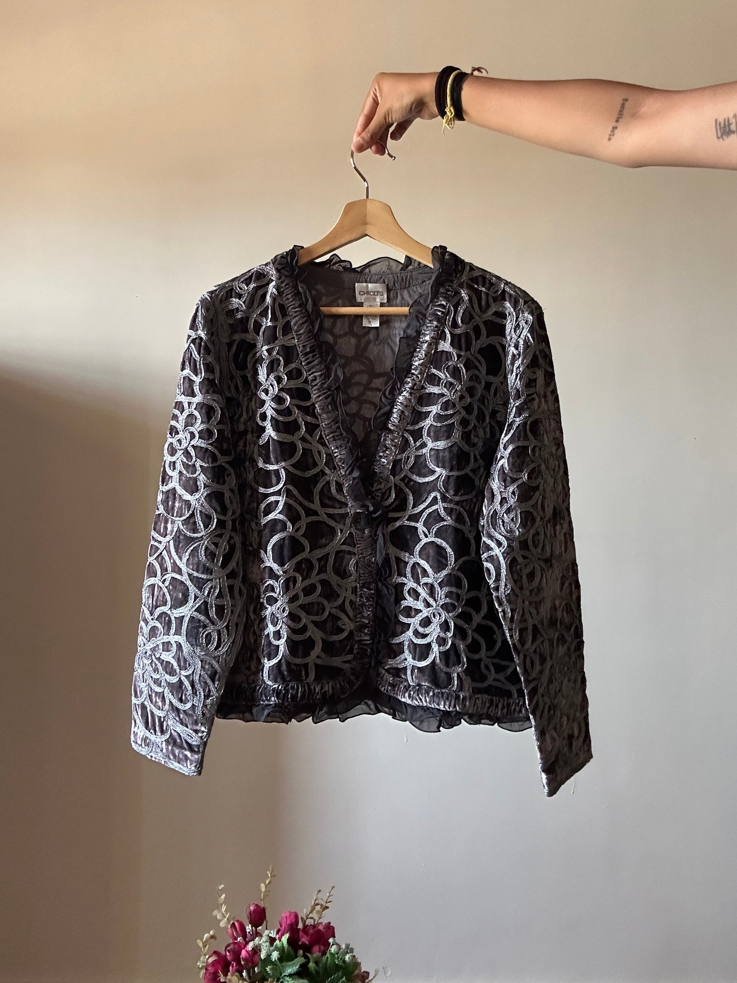 Vintage Chico’s All Embroidered Velvet Cardigan