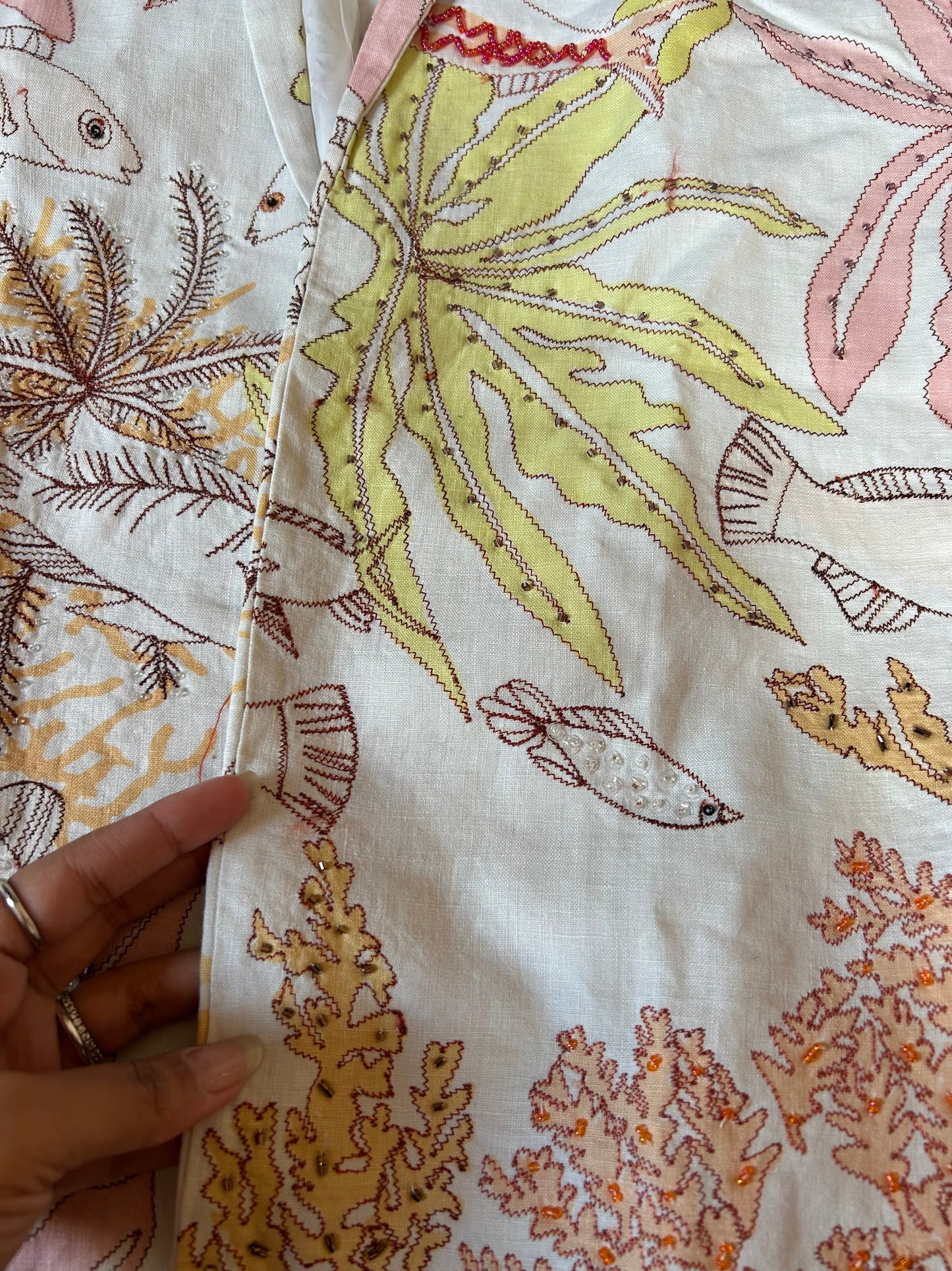 Vintage Silk Club All Embroidered And Beaded Linen Shaket