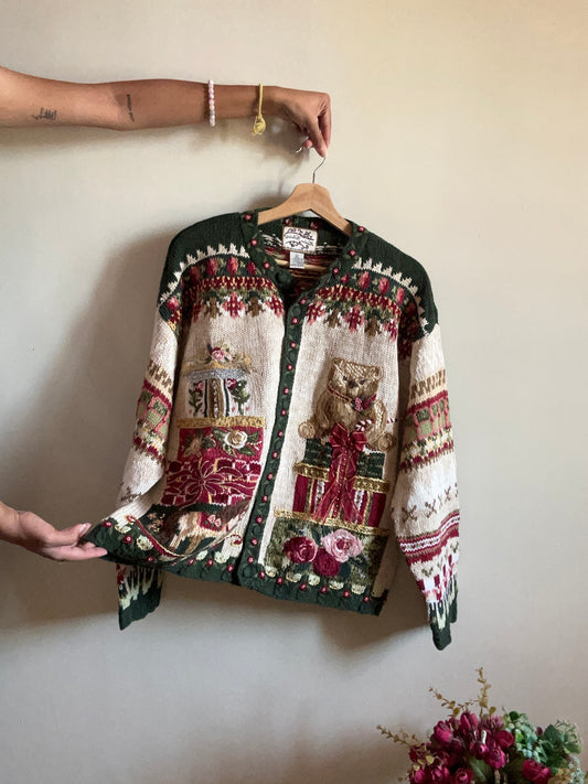 Vintage Heirloom Collectables Happy Gift Knit Cardigan